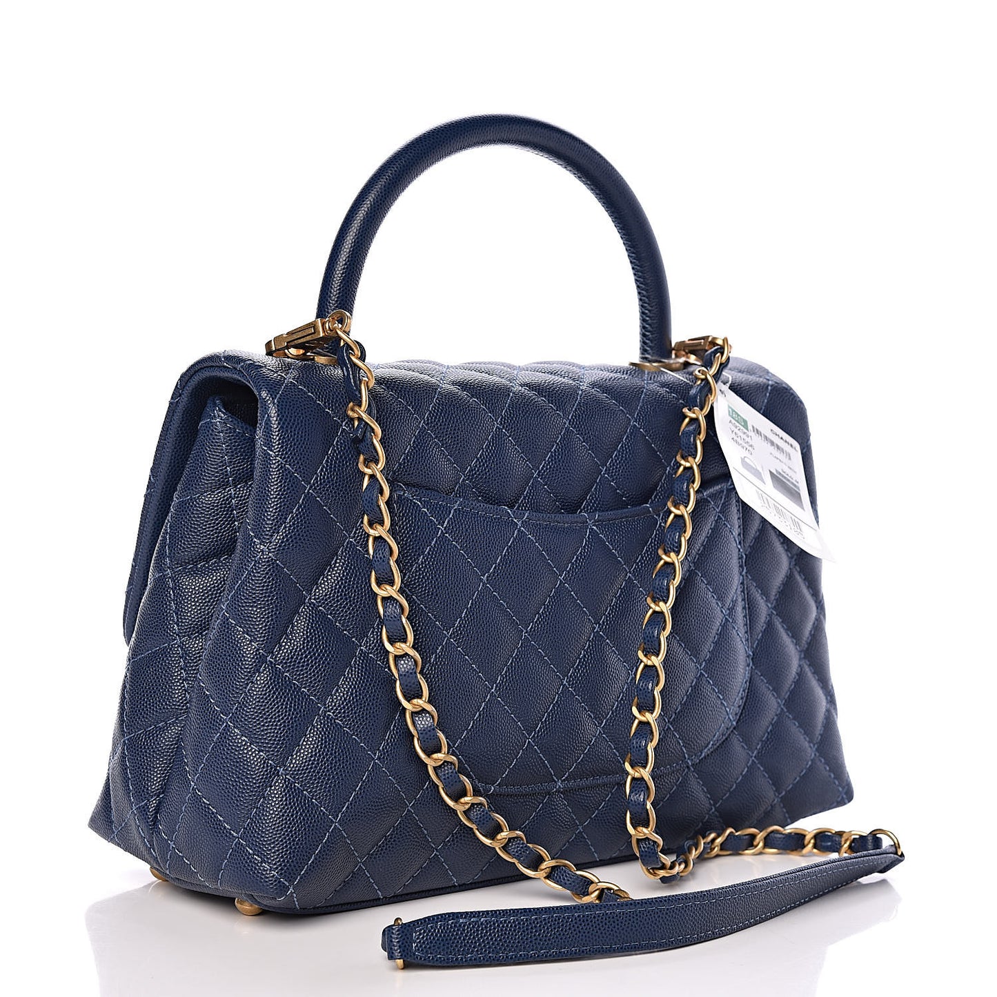 Caviar Quilted Small Coco Handle Flap Dark Blue