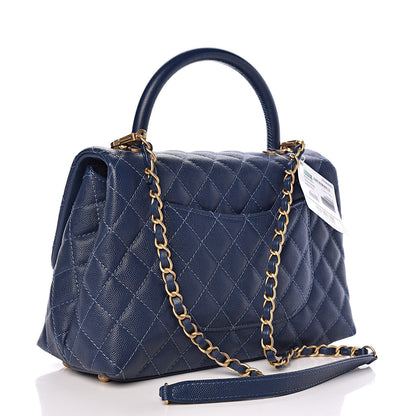 Chanel Caviar Quilted Small Coco Handle Flap Dark Blue 3 of 10