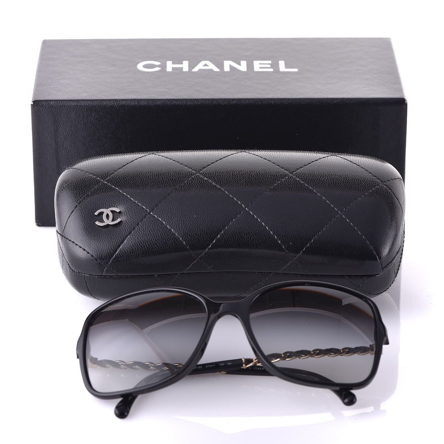 Lambskin Square Chain Sunglasses 5210-Q Black
