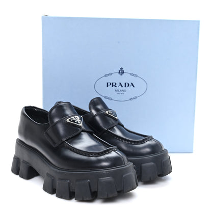 Prada Spazzolato Rois Metal Triangle Logo Monolith 55mm Loafers 38.5 Black 38.5 Black 10 of 10