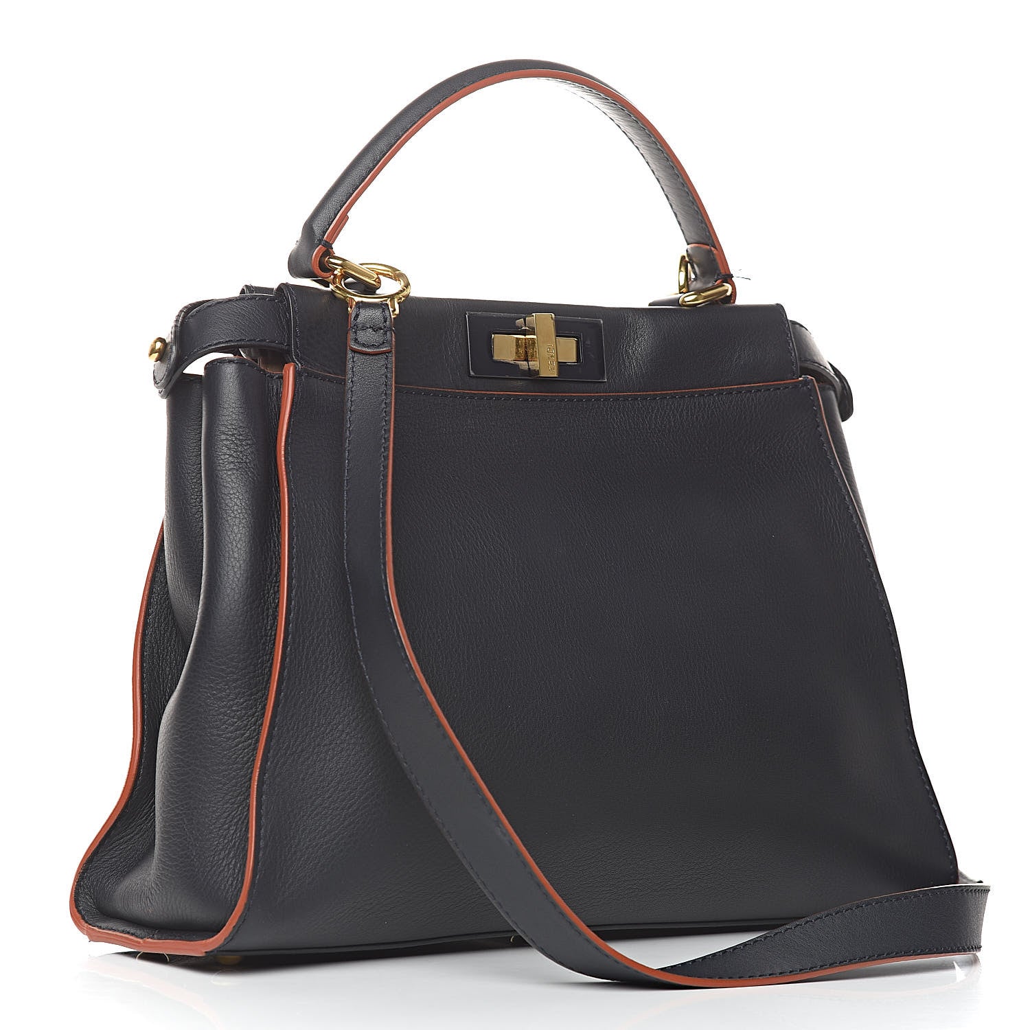 Fendi Vitello Seta Burro Medium Peekaboo Iconic Satchel Blue Notte Plaster 3 of 12