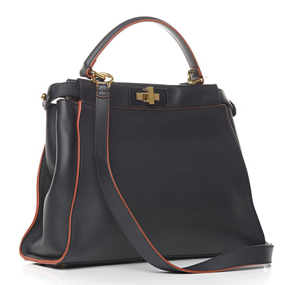 Fendi Vitello Seta Burro Medium Peekaboo Iconic Satchel Blue Notte Plaster 3 of 12