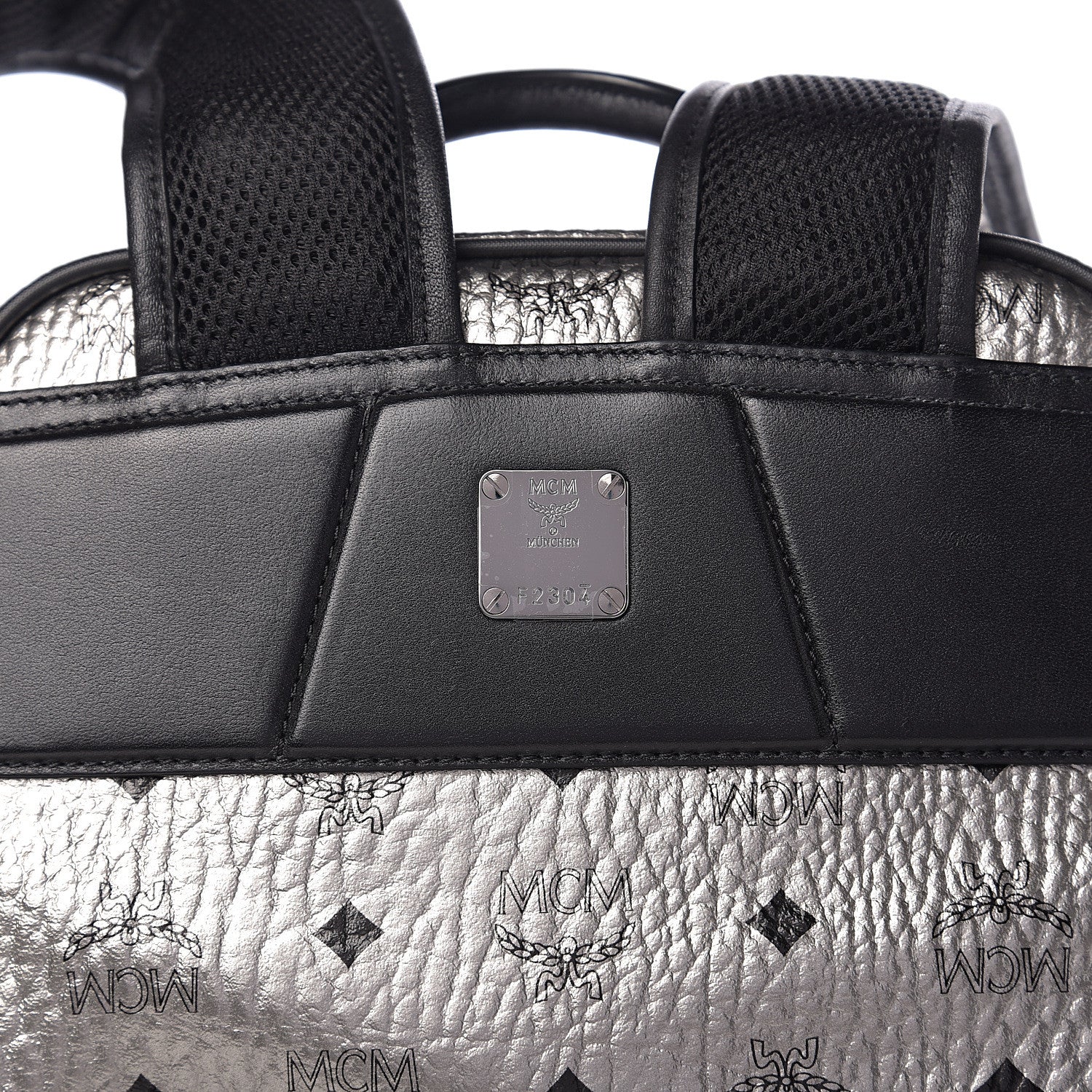MCM Metallic Visetos Medium Duke Backpack Silver 9 of 10