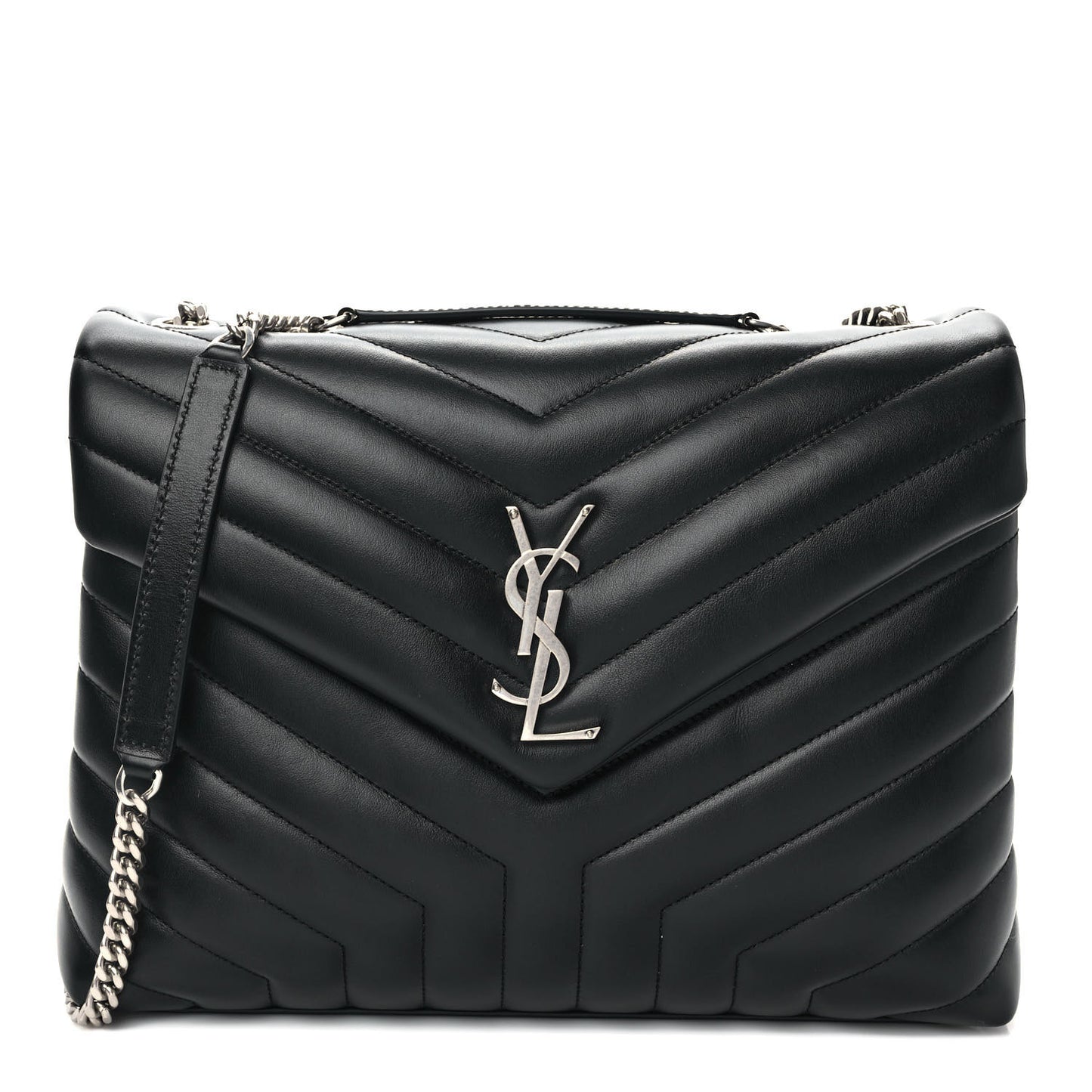 Calfskin Y Quilted Monogram Medium Loulou Chain Satchel Black