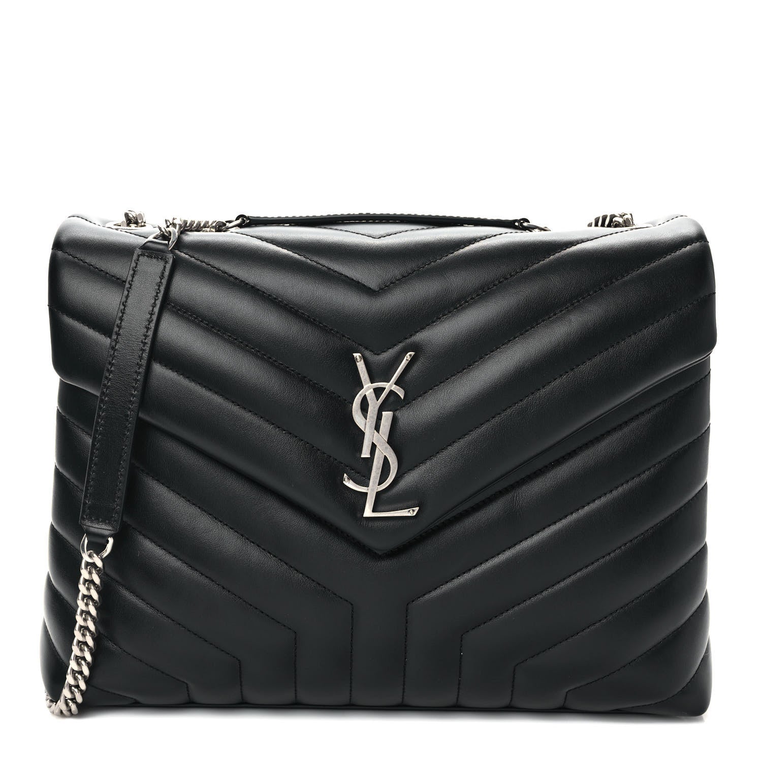 Saint Laurent Calfskin Y Quilted Monogram Medium Loulou Chain Satchel Black 1 of 10