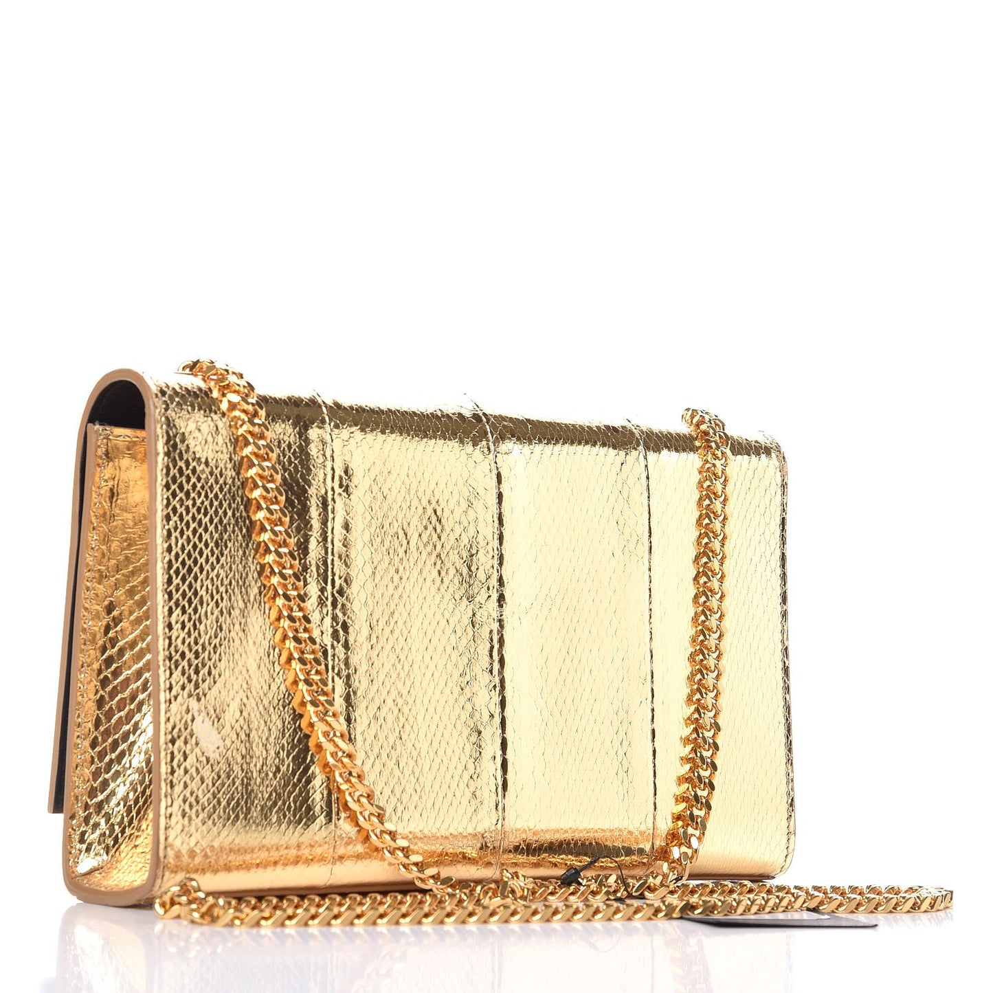 Metallic Snakeskin Medium Classic Monogram Kate Tassel Satchel Oro