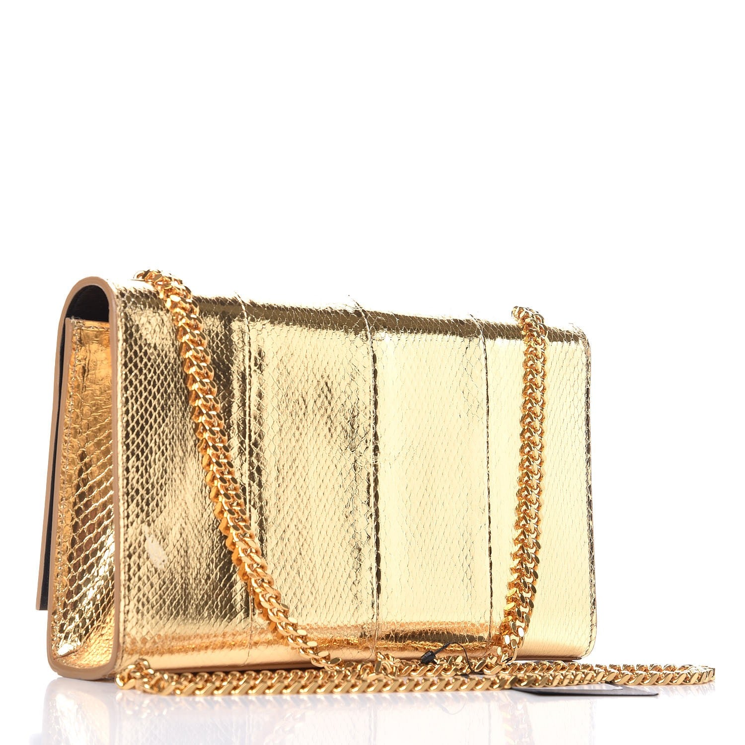 Saint Laurent Metallic Snakeskin Medium Classic Monogram Kate Tassel Satchel Oro 3 of 9