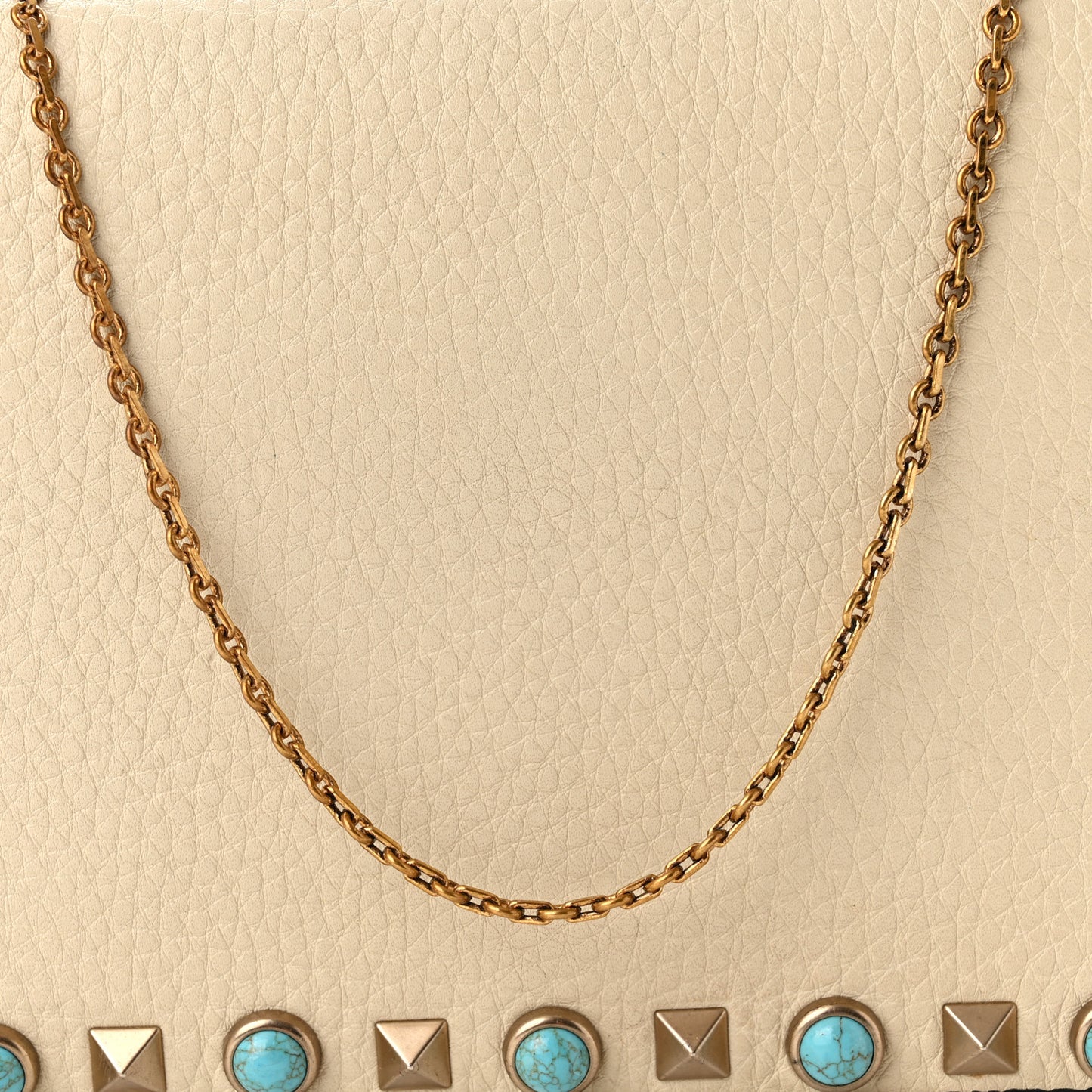 Grained Calfskin Rockstud Rolling Wallet on Chain Light Ivory