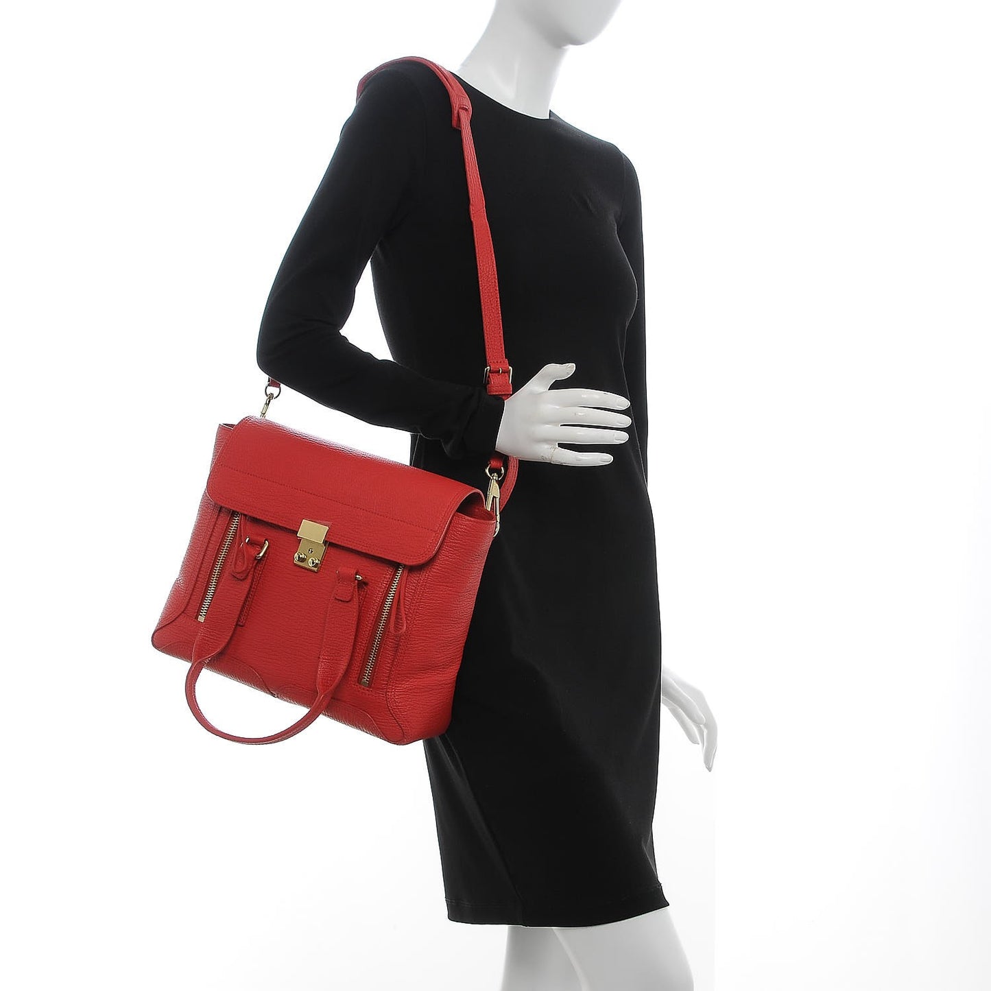 3.1 Textured Calfskin Medium Pashli Satchel Red