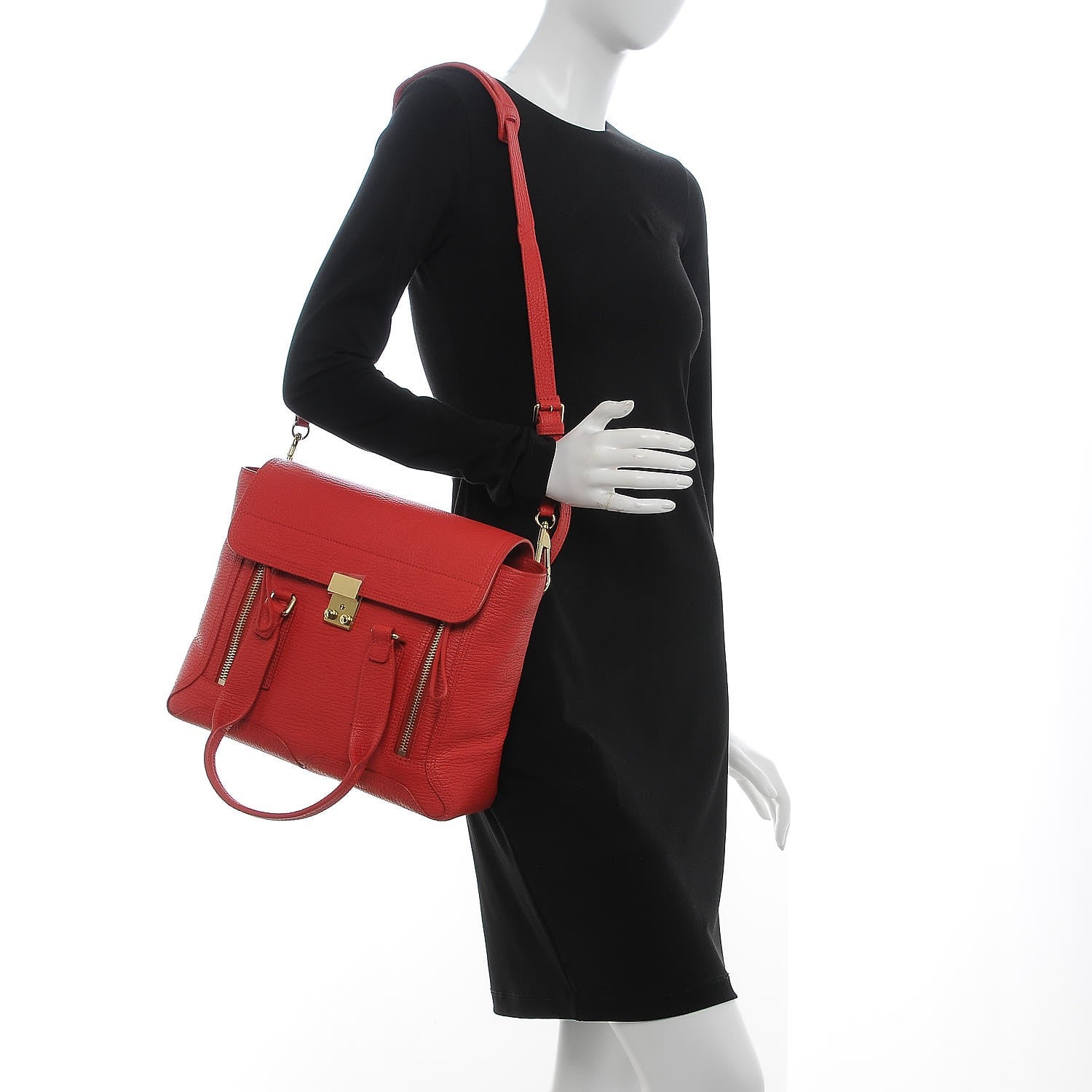 3.1 Phillip Lim 3.1 Textured Calfskin Medium Pashli Satchel Red 2 of 8