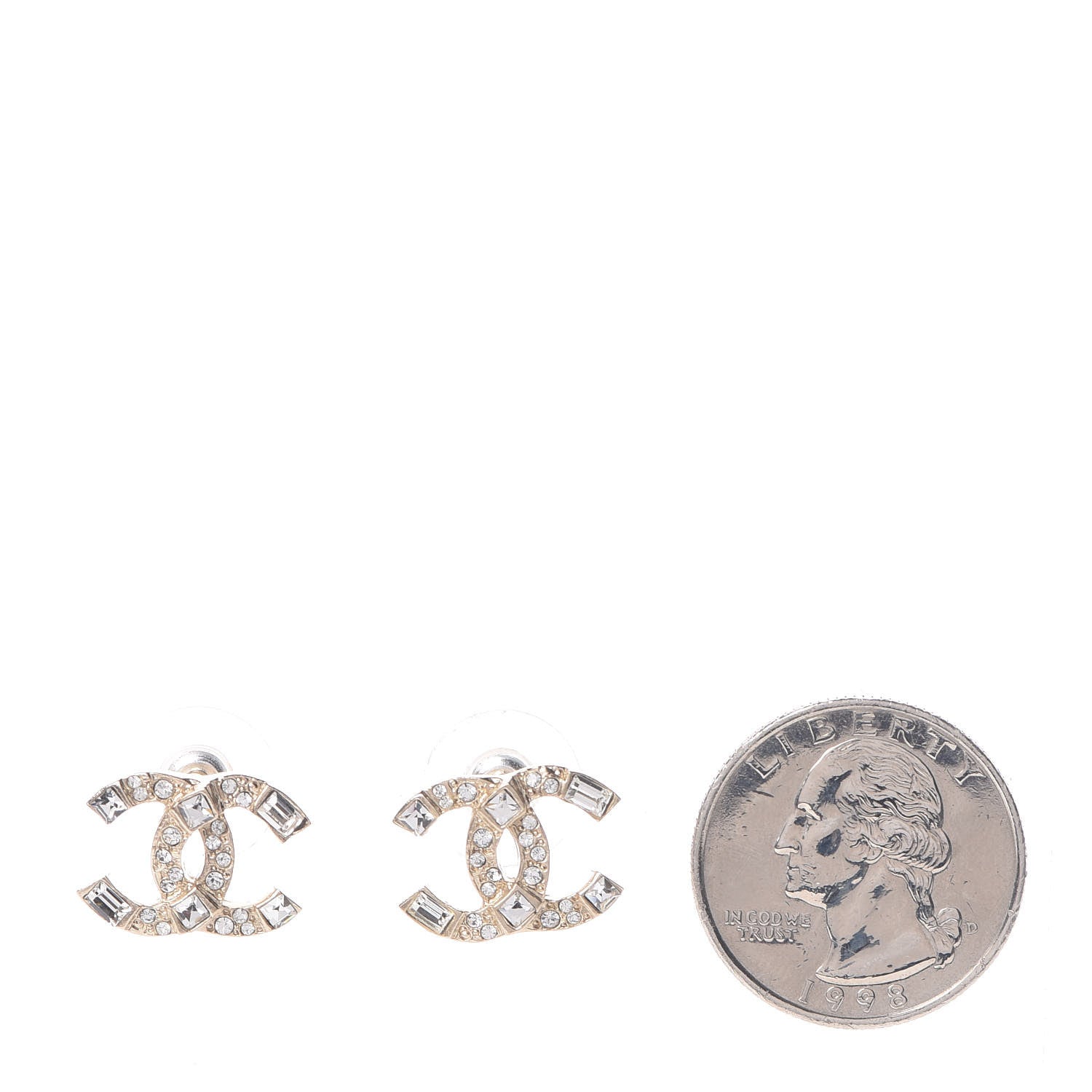 Chanel Crystal Baguette CC Earrings Gold 2 of 5