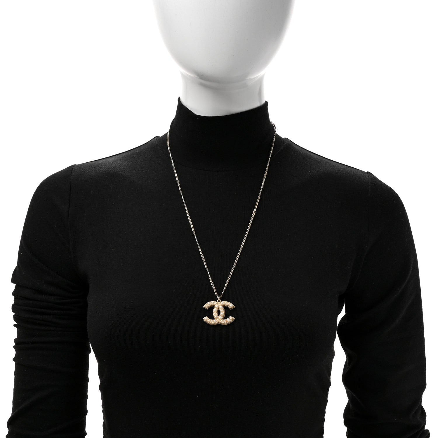 Chanel Pearl CC Pendant Necklace Gold 2 of 5