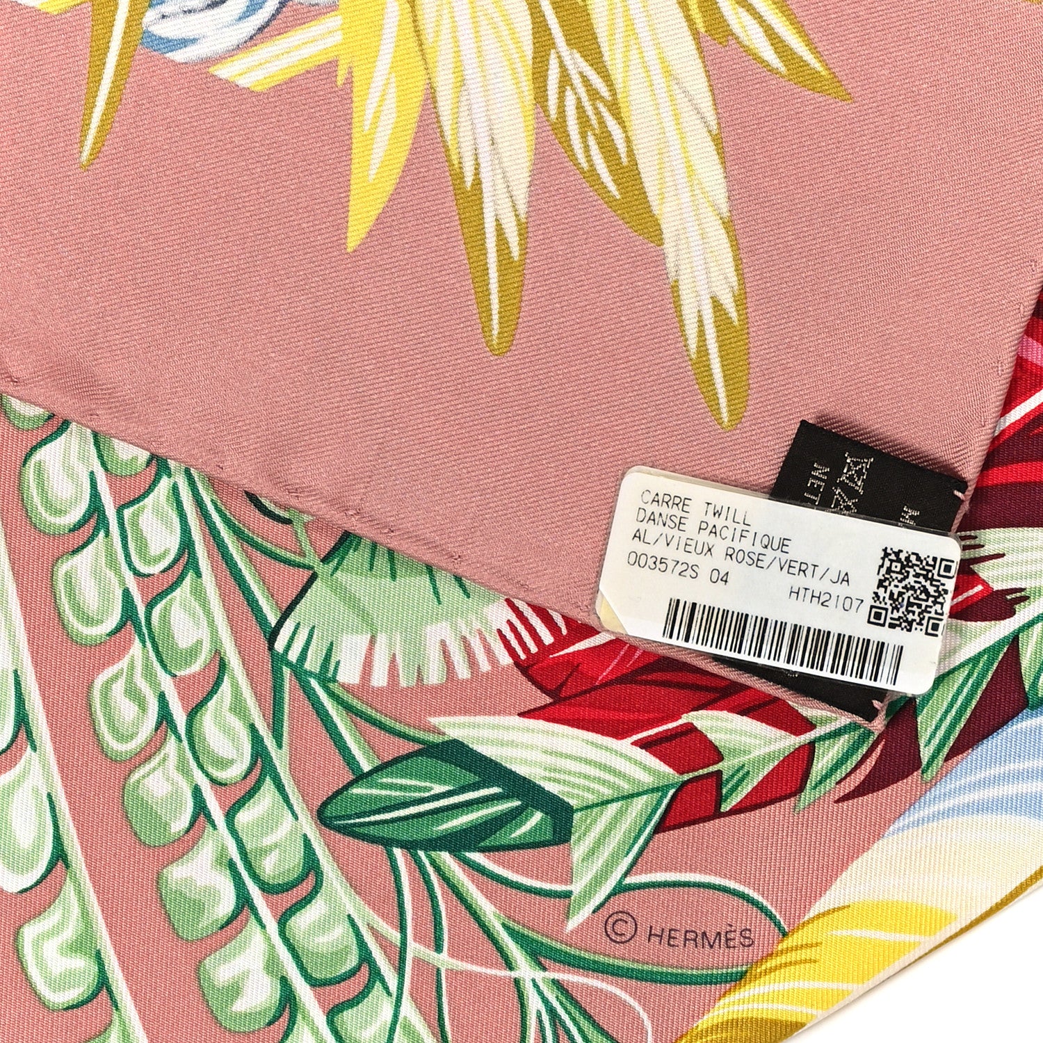 Hermes Silk Danse Pacifique Scarf 90 Vieux Rose Vert Jaune 3 of 3