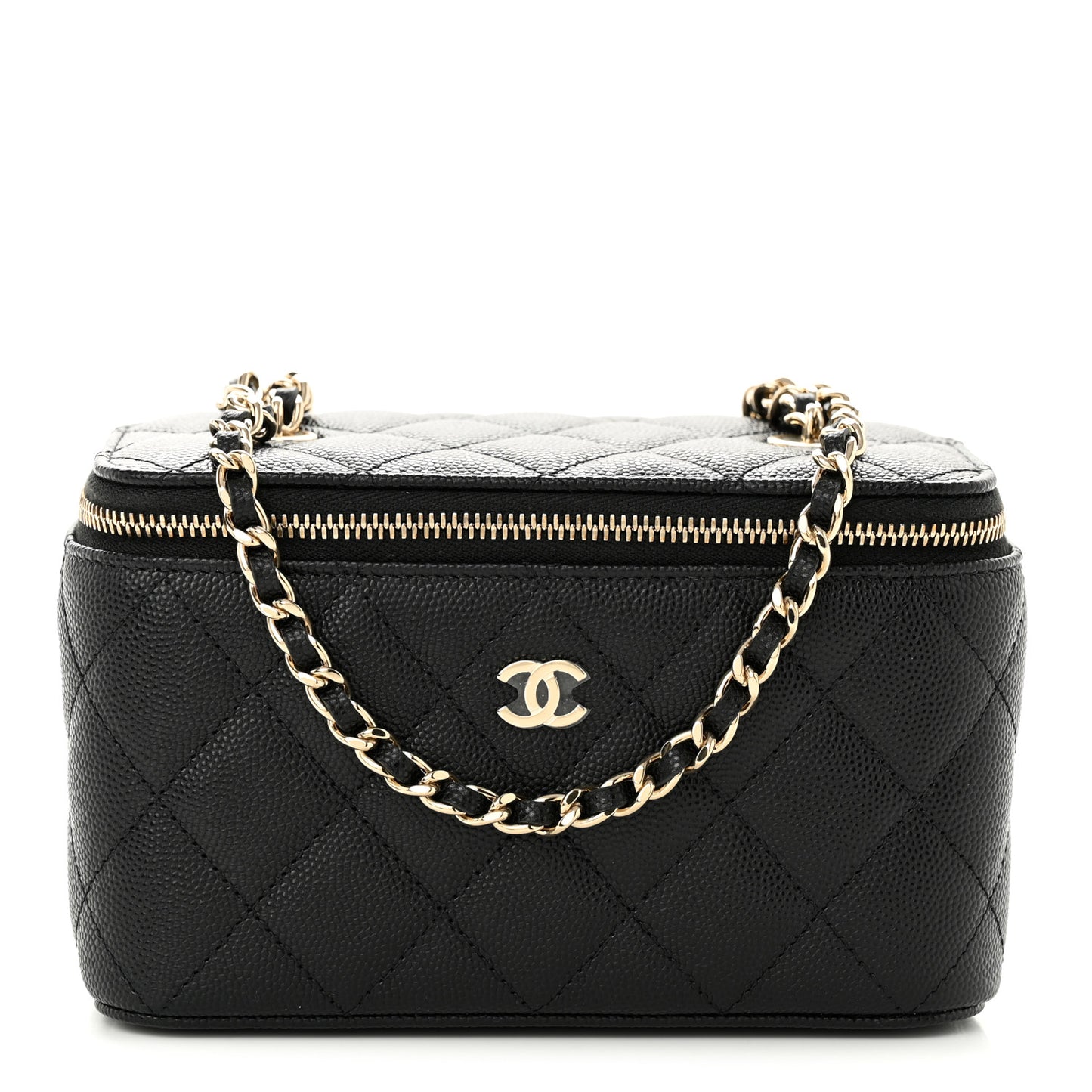 Caviar Quilted Small Vanity Case With Chain Black