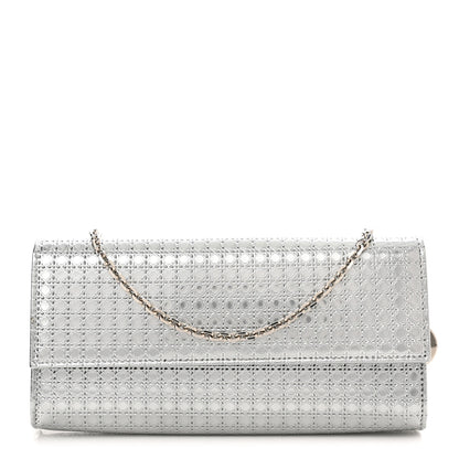 Christian Dior Metallic Patent Micro-Cannage Lady Dior Croisiere Chain Wallet Silver 1 of 9