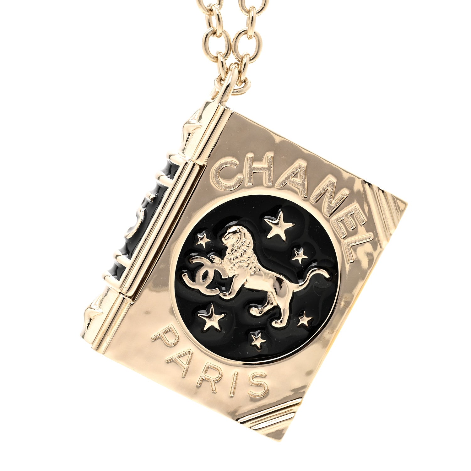 Chanel Metal CC Lion Book Locket Necklace Gold 4 of 6