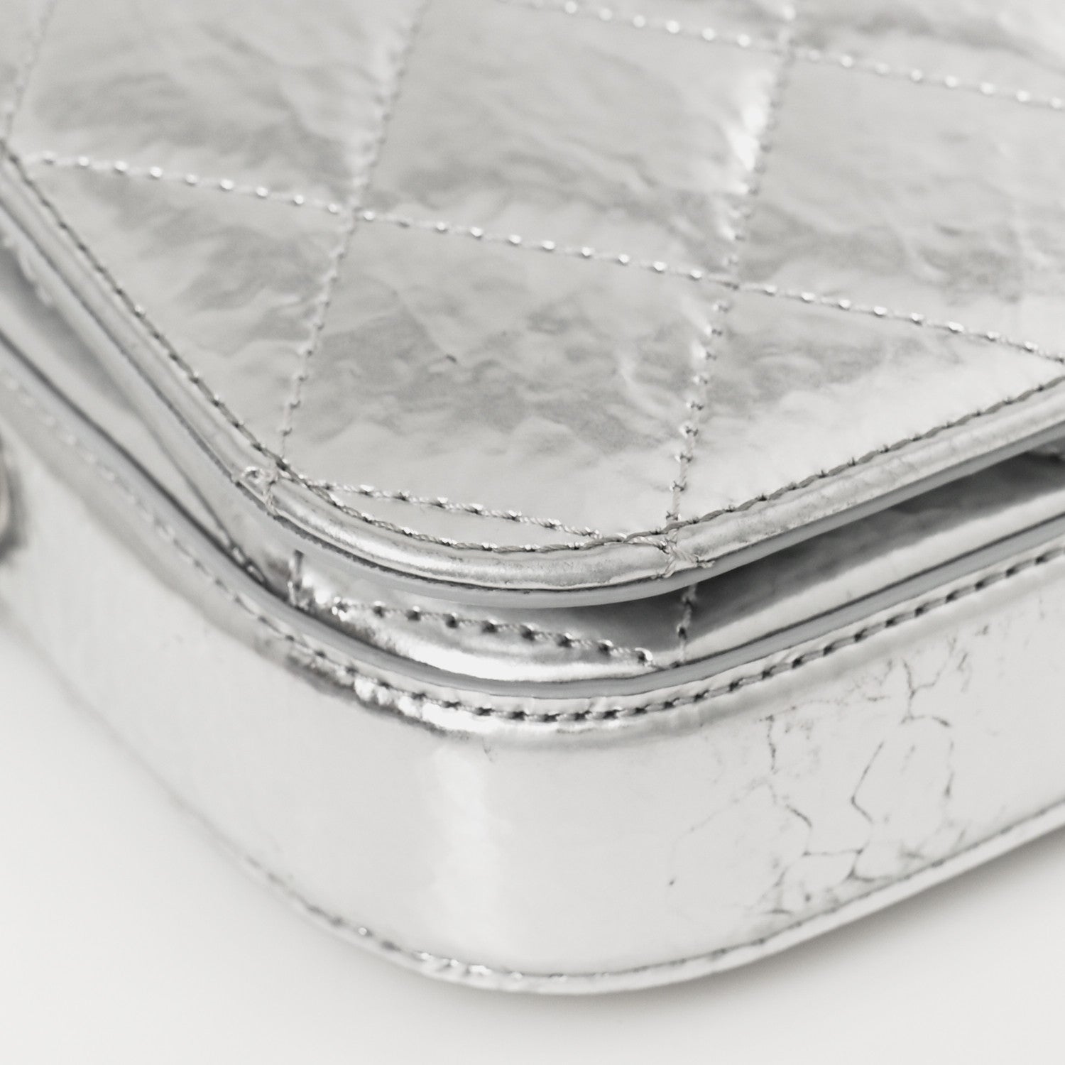 Chanel Hammered Metallic Calfskin Quilted Flap Silver 8 of 10