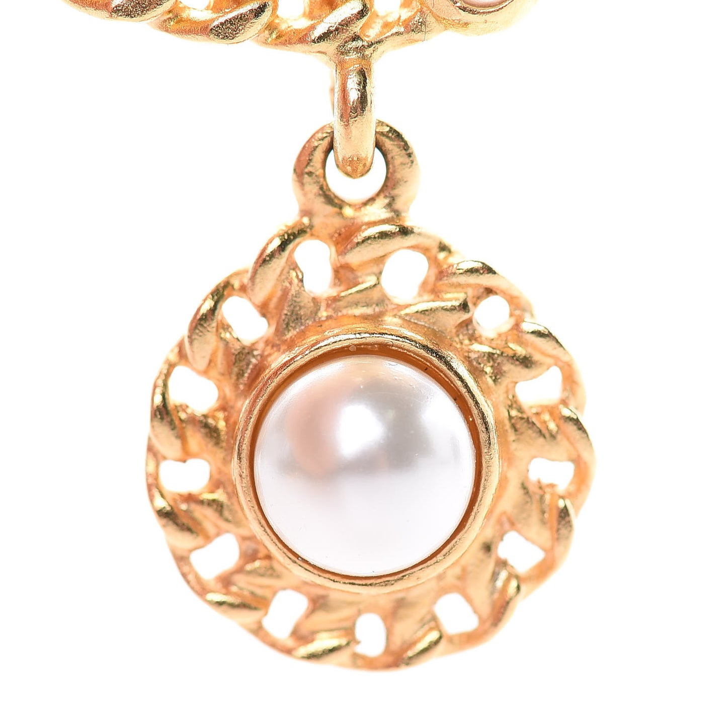 Pearl Gripoix CC Chain Drop Earrings Gold