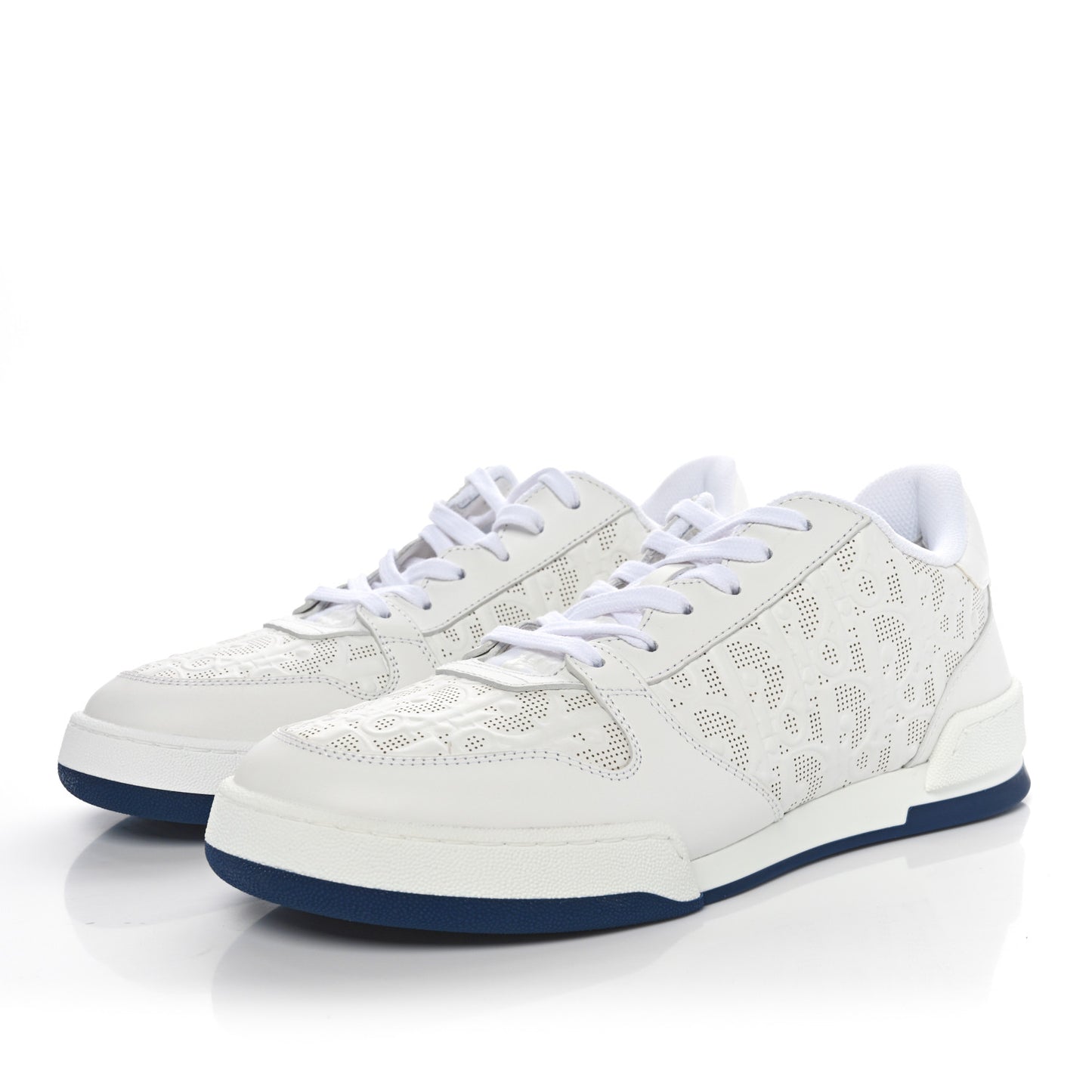 Calfskin Oblique Laser Perforated Dior One Low Sneakers 37 White Blue