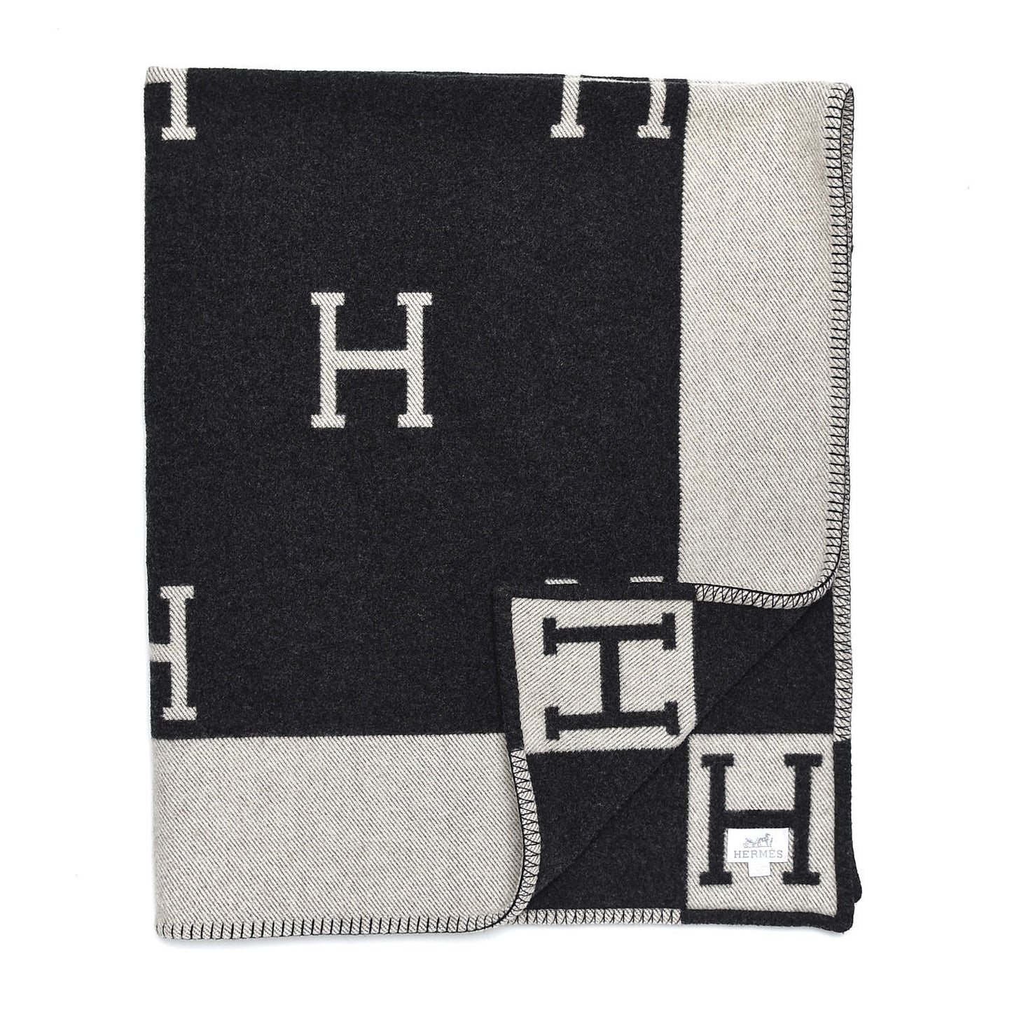 Wool Cashmere Avalon Blanket Ecru Gris Fonce