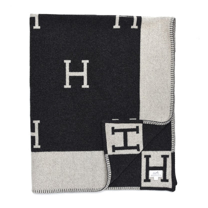 Hermes Wool Cashmere Avalon Blanket Ecru Gris Fonce 3 of 4