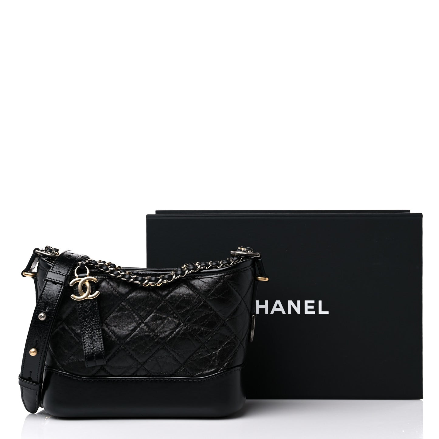 Aged Calfskin Quilted Small Gabrielle Hobo Black