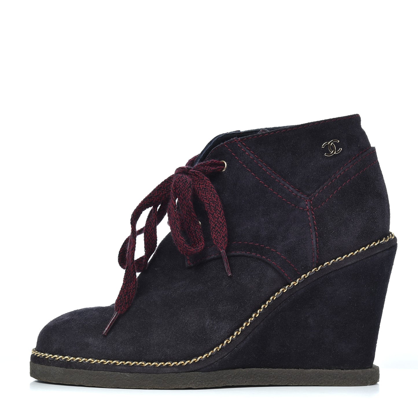 Suede Lace Up Wedge Booties 35 Dark Blue