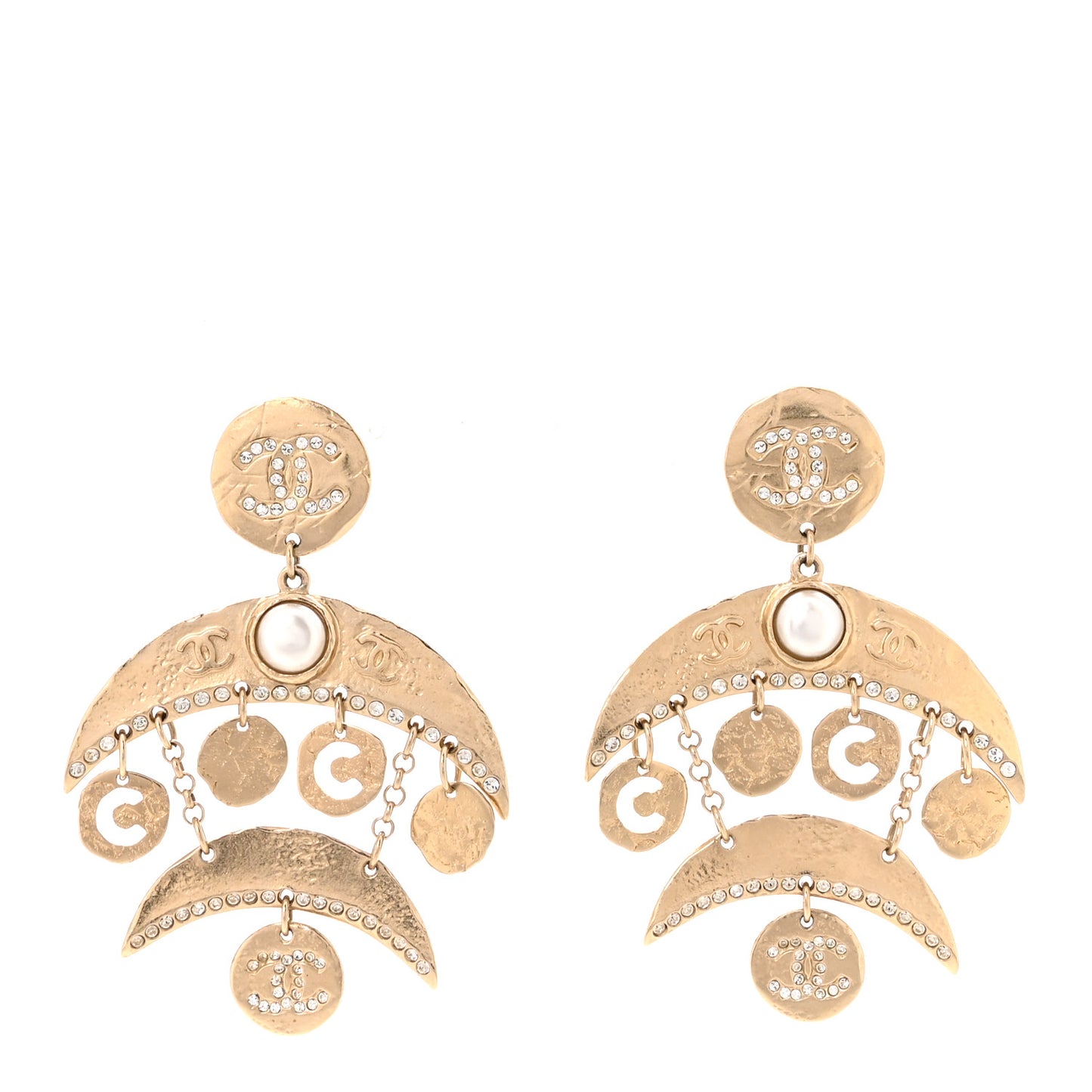Crystal Pearl Coco Dangle Earrings Gold
