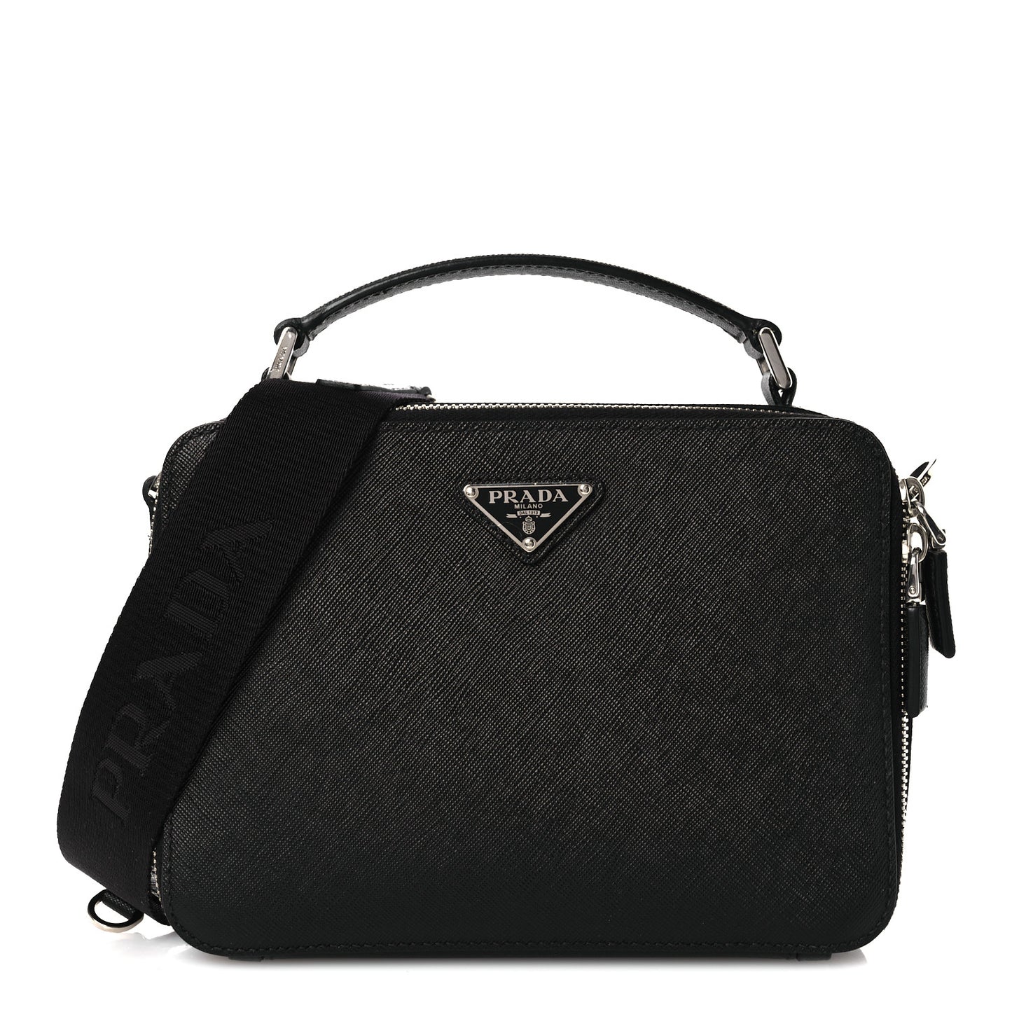 Saffiano Travel Medium Brique Crossbody Bag Black