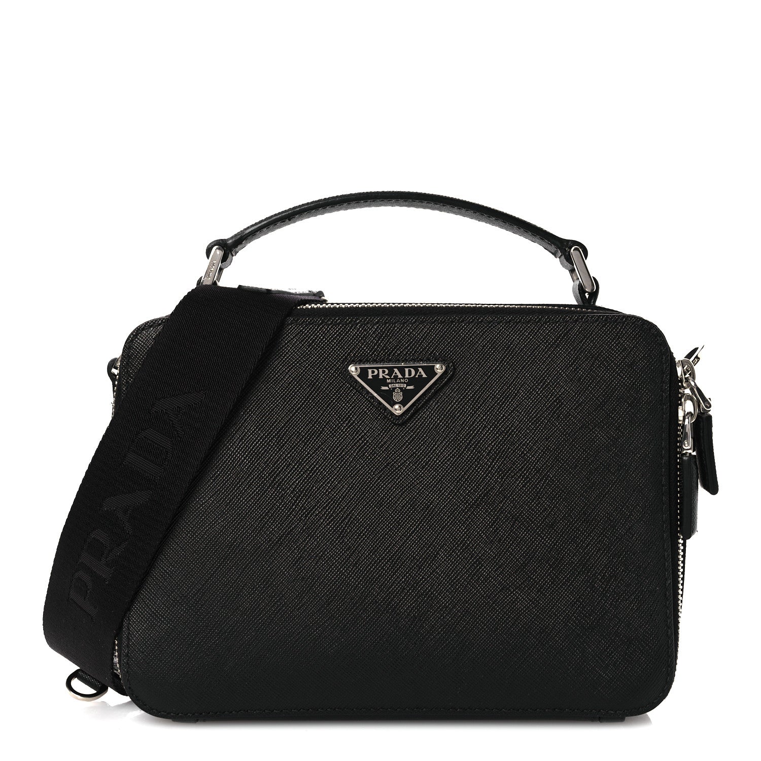 Prada Saffiano Travel Medium Brique Crossbody Bag Black 1 of 13