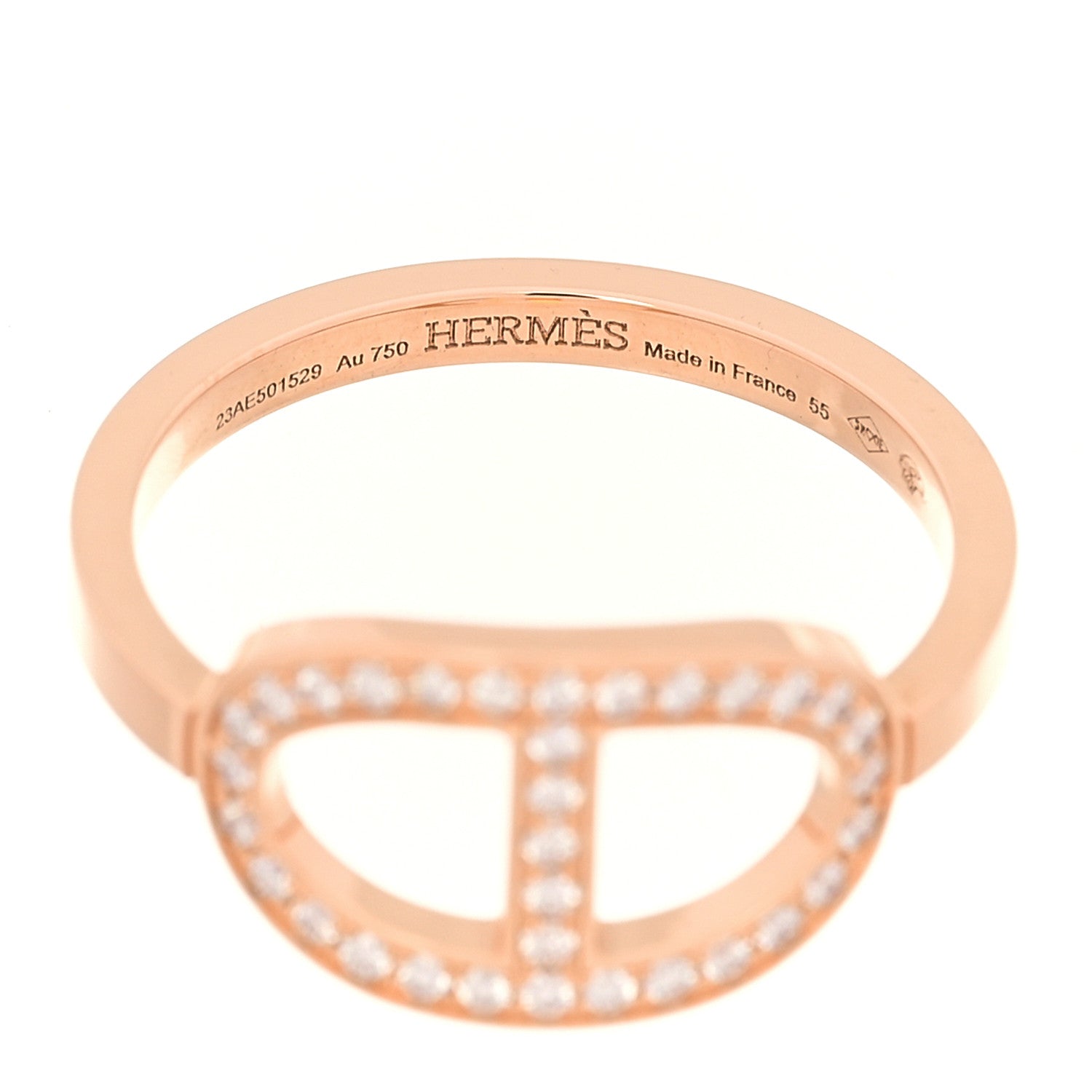 Hermes 18K Rose Gold Diamond MM Chaine d'Ancre Contour Ring 55 7.25 4 of 5