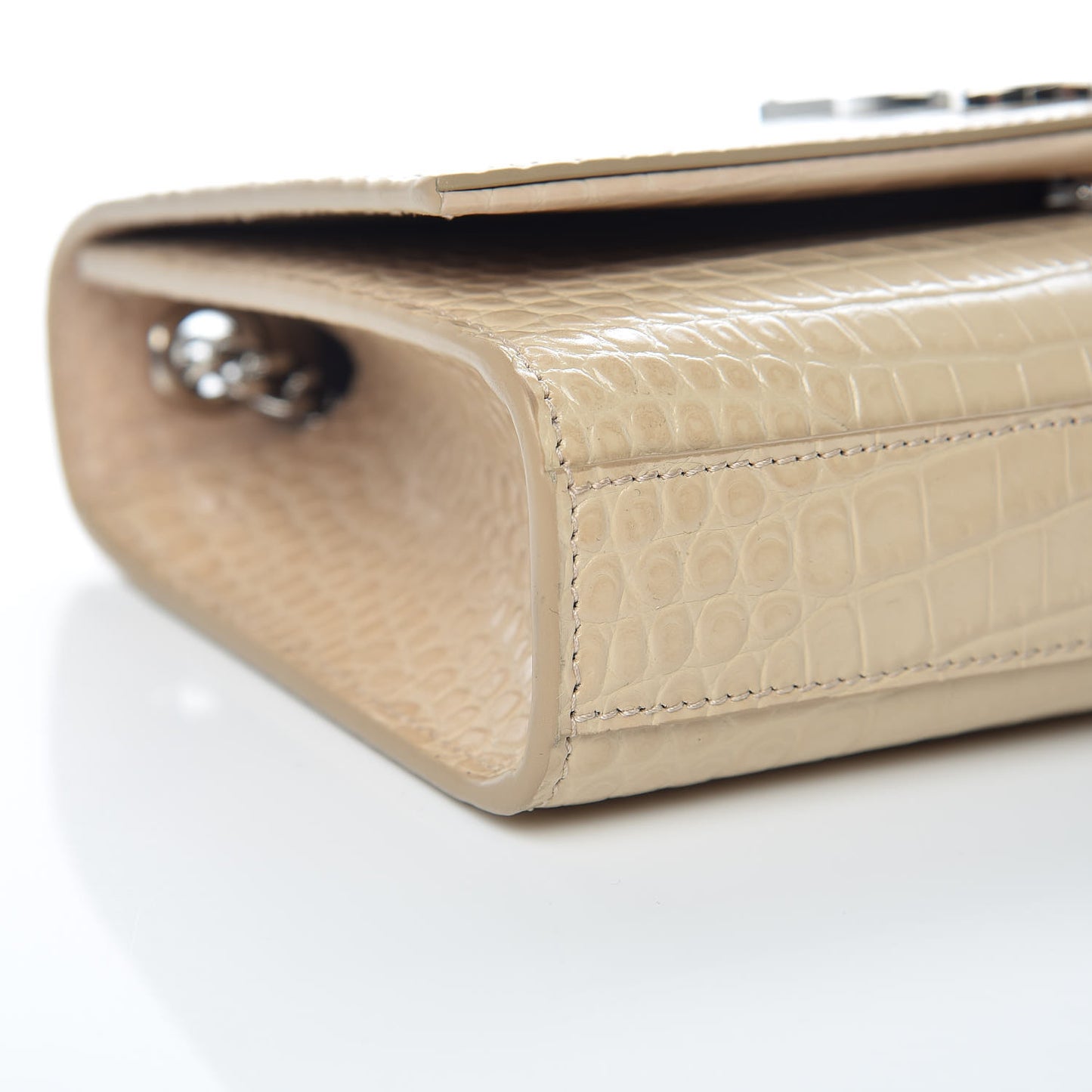 Croc Calfskin Embossed Small Classic Monogram Kate Tassel Satchel Beige