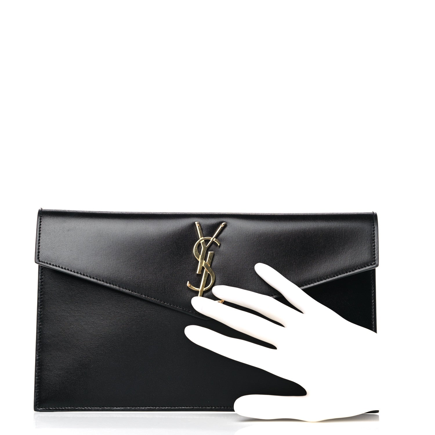 Saint Laurent Smooth Shiny Calfskin Monogram Uptown Pouch Black 3 of 16
