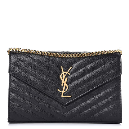 Saint Laurent Grain De Poudre Matelasse Chevron Monogram Chain Wallet Black 1 of 8