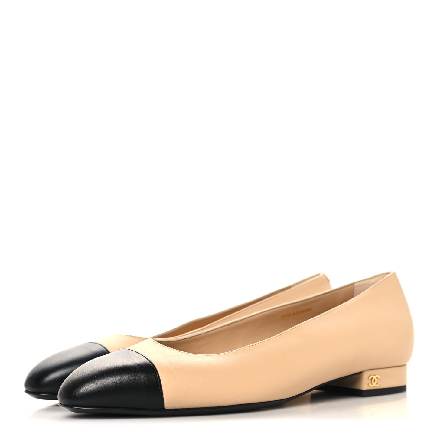 Lambskin Cap Toe CC Uniform Ballerina Flats 41 Beige Black