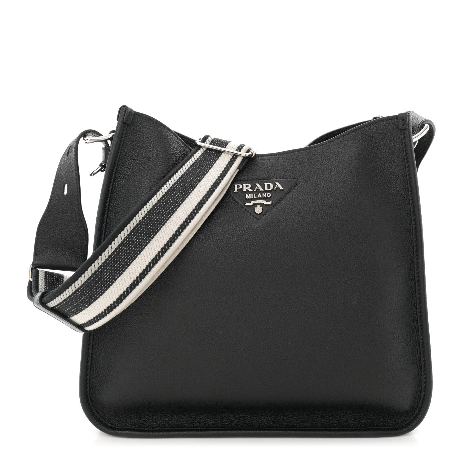 Prada Vitello Daino Soft Hobo Messenger Bag Black 1 of 13