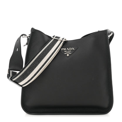 Prada Vitello Daino Soft Hobo Messenger Bag Black 1 of 13