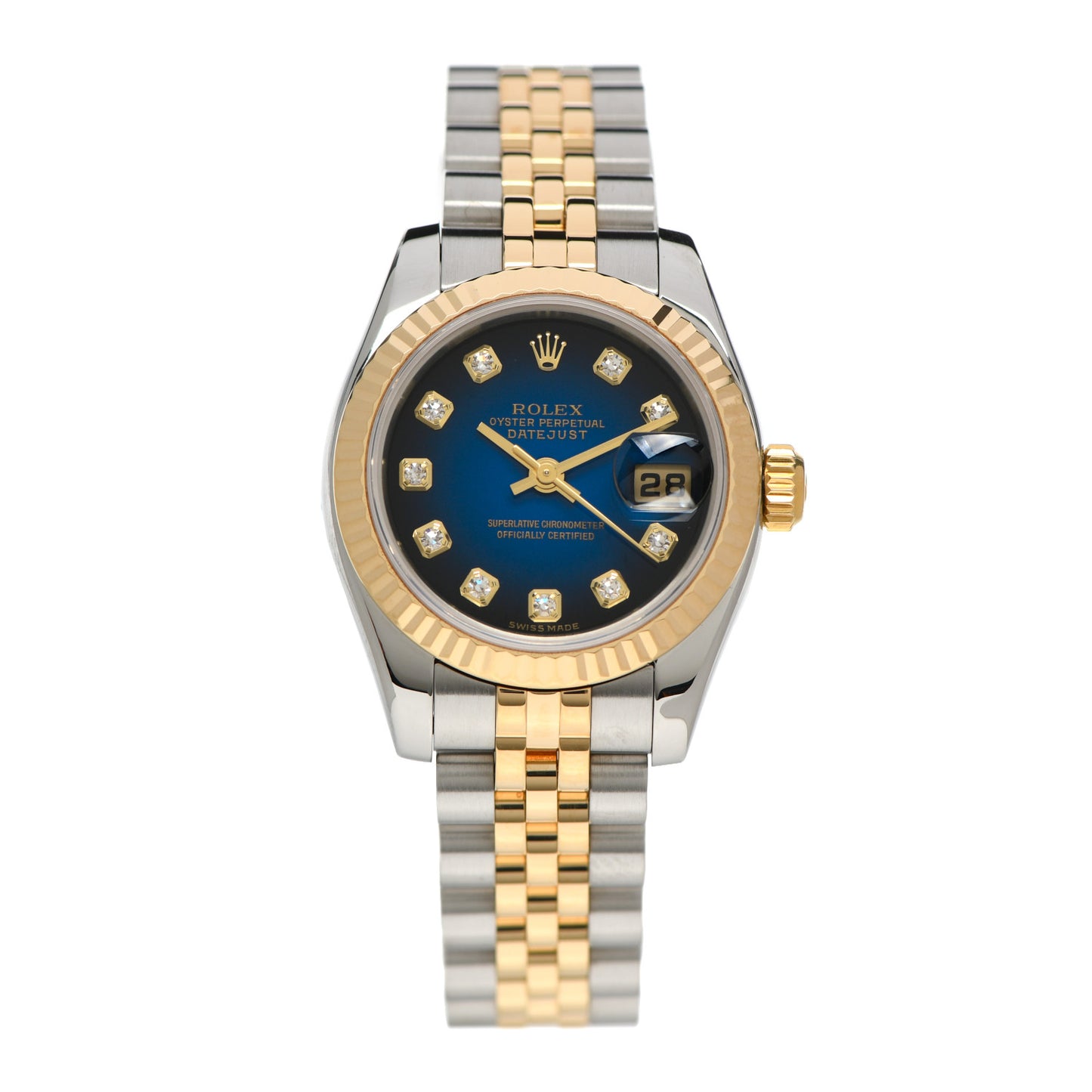 Stainless Steel 18K Yellow Gold Diamond 26mm Oyster Perpetual Datejust Watch Blue 179173