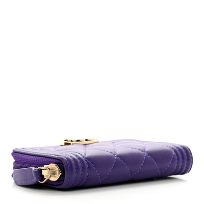 Chanel Lambskin Quilted Boy Zip Around Coin Purse Wallet Purple 4 of 8