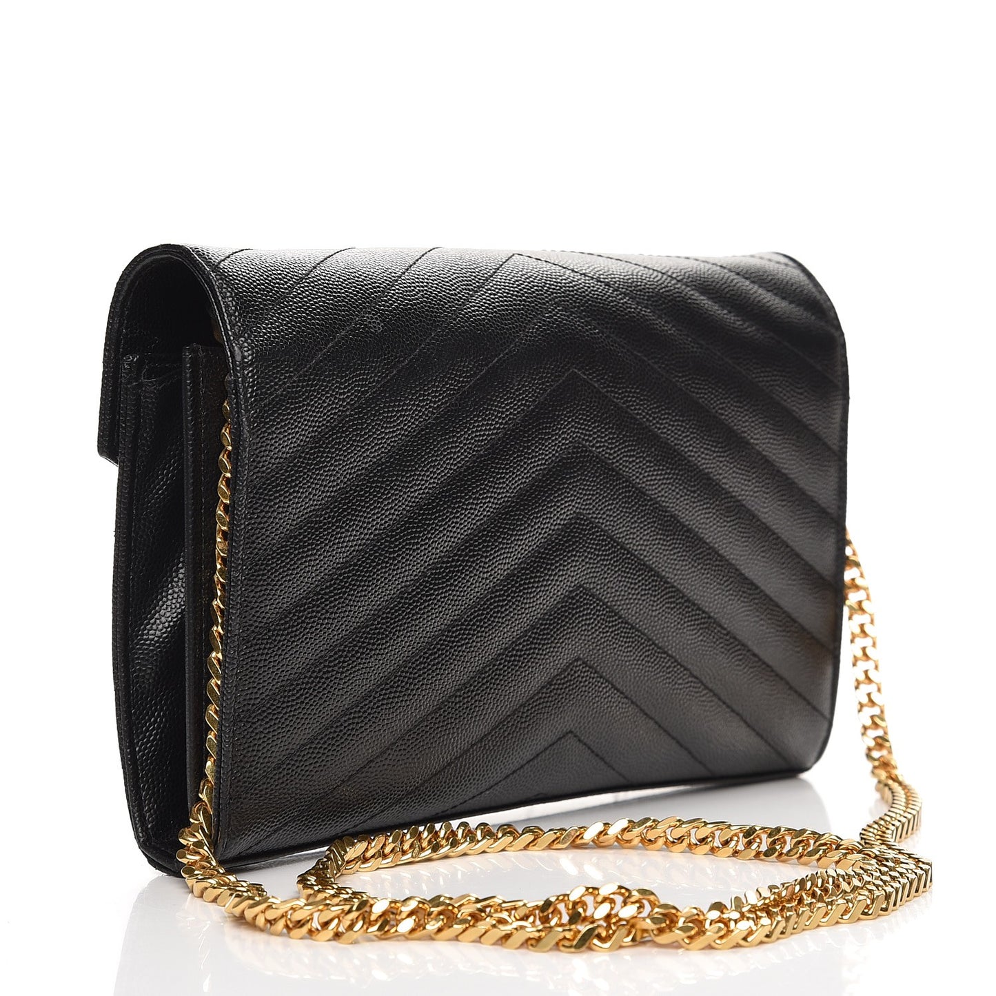 Grain De Poudre Matelasse Chevron Monogram Chain Wallet Black