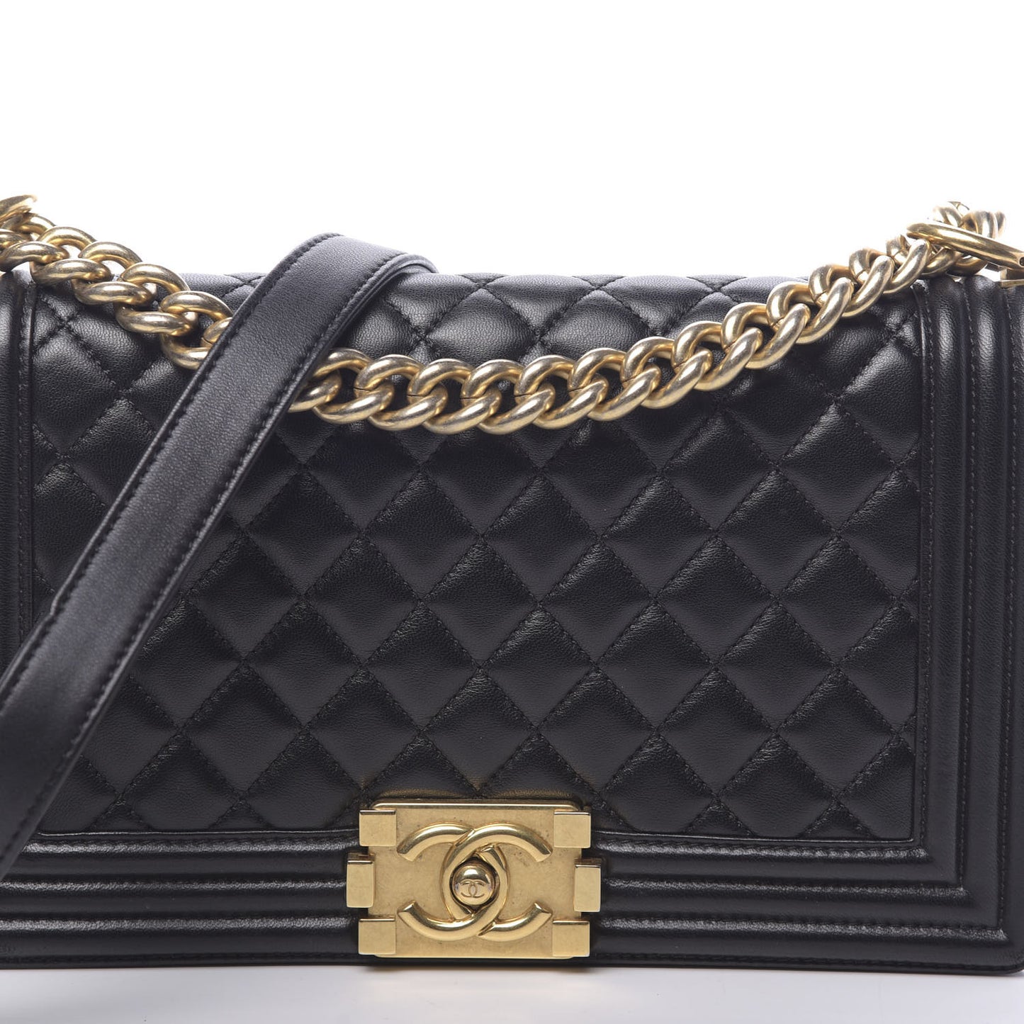 Lambskin Quilted Medium Boy Flap Black