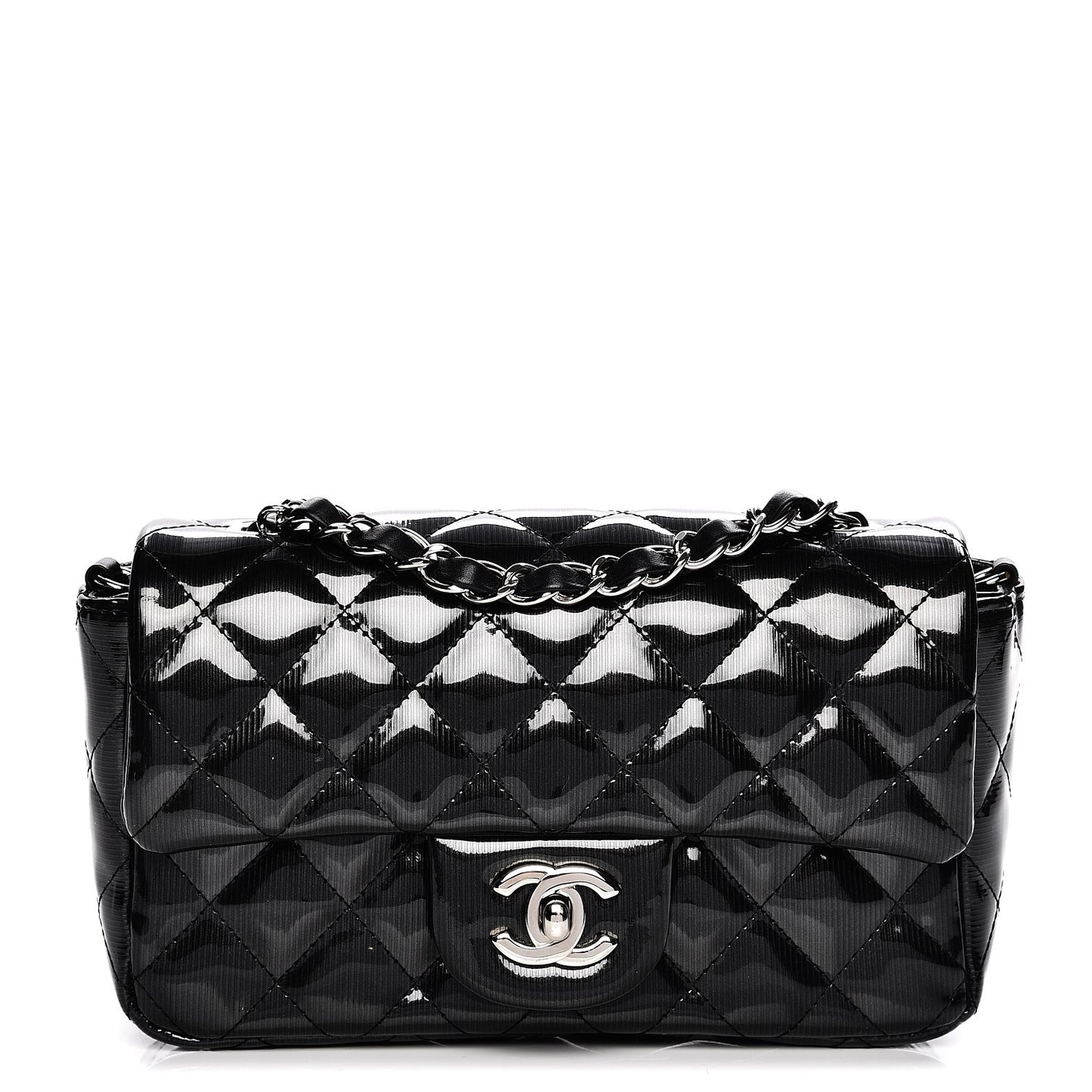 Striated Patent Quilted Mini Rectangular Flap Black