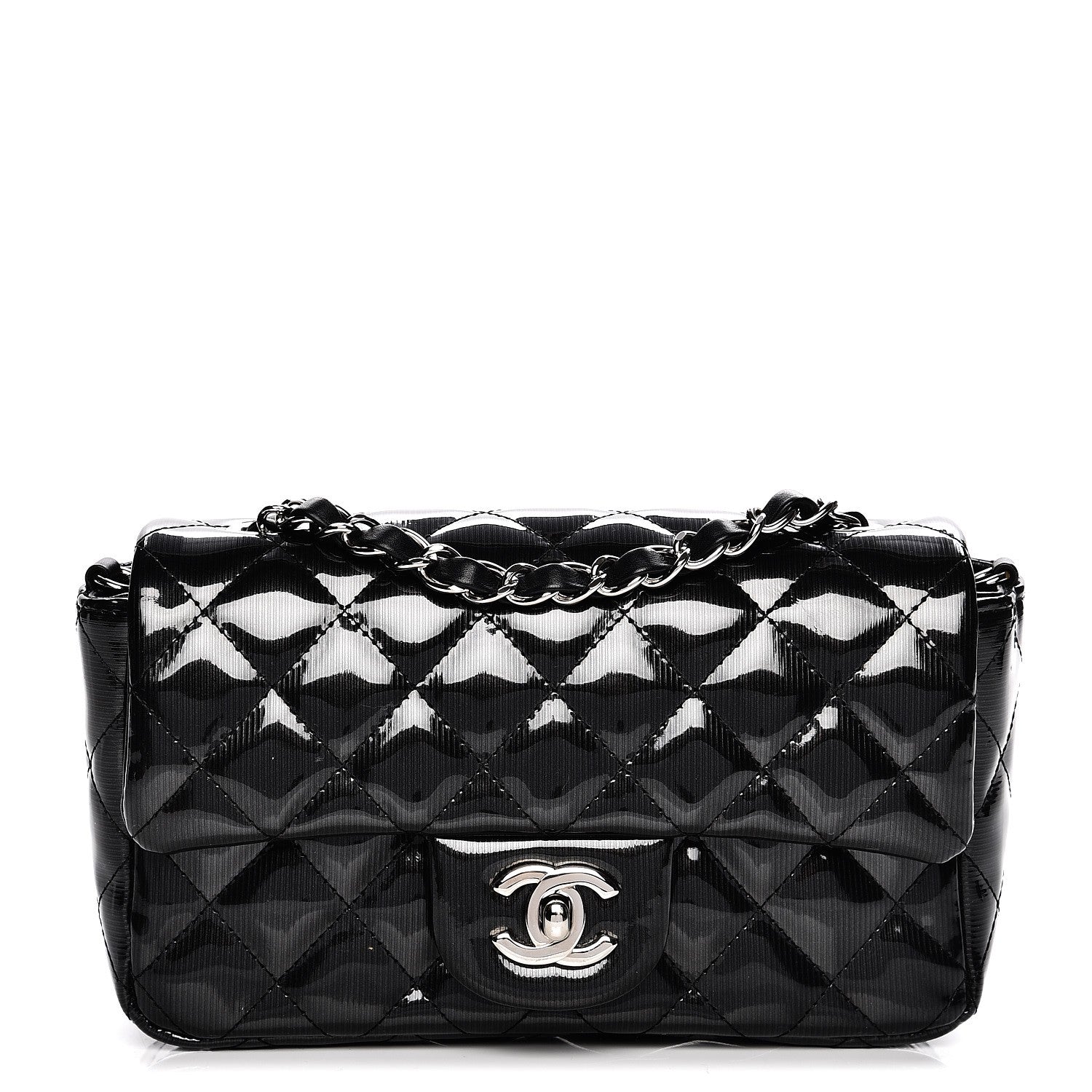 Chanel Striated Patent Quilted Mini Rectangular Flap Black 1 of 9