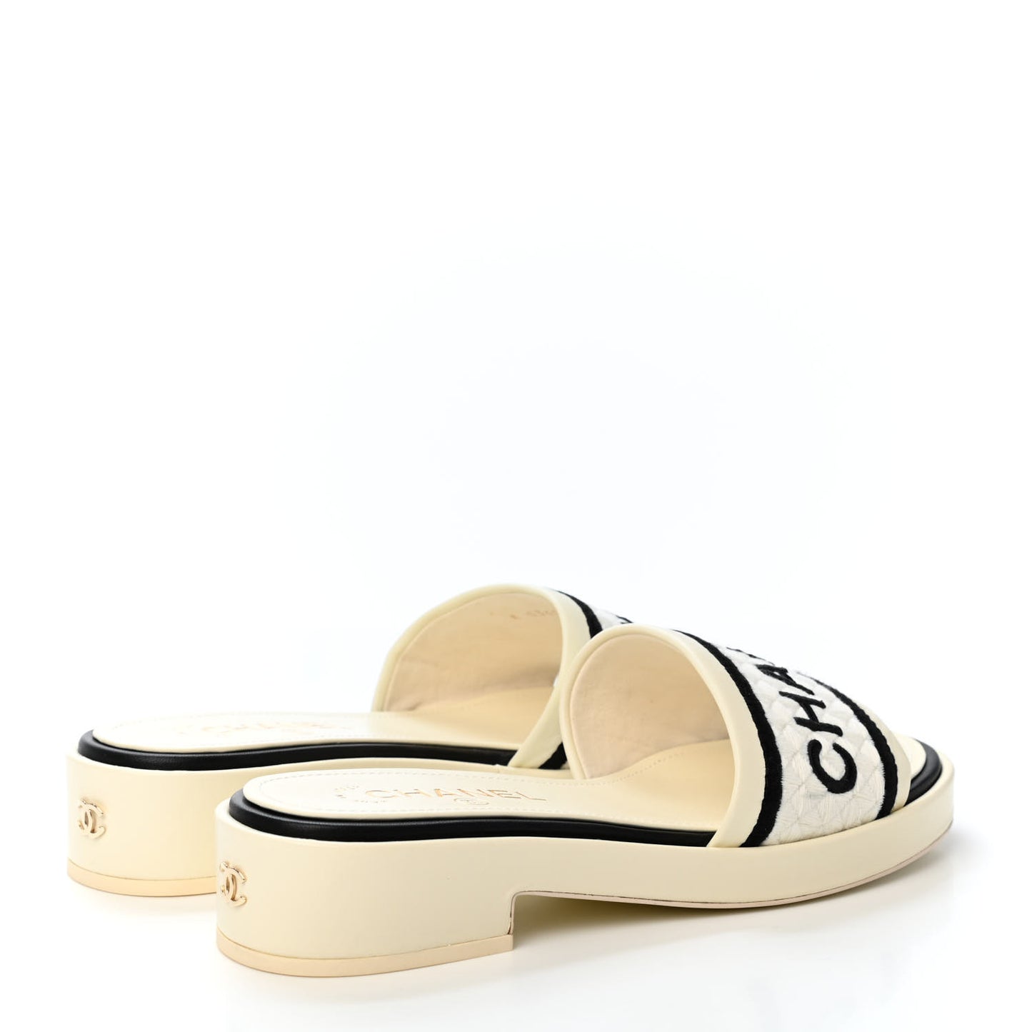 Lambskin Embroidered Logo Mules 38 Ivory Black