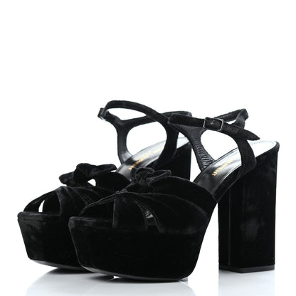 Saint Laurent Crushed Velvet Farrah Platform Sandals 36.5 Black 3 of 11