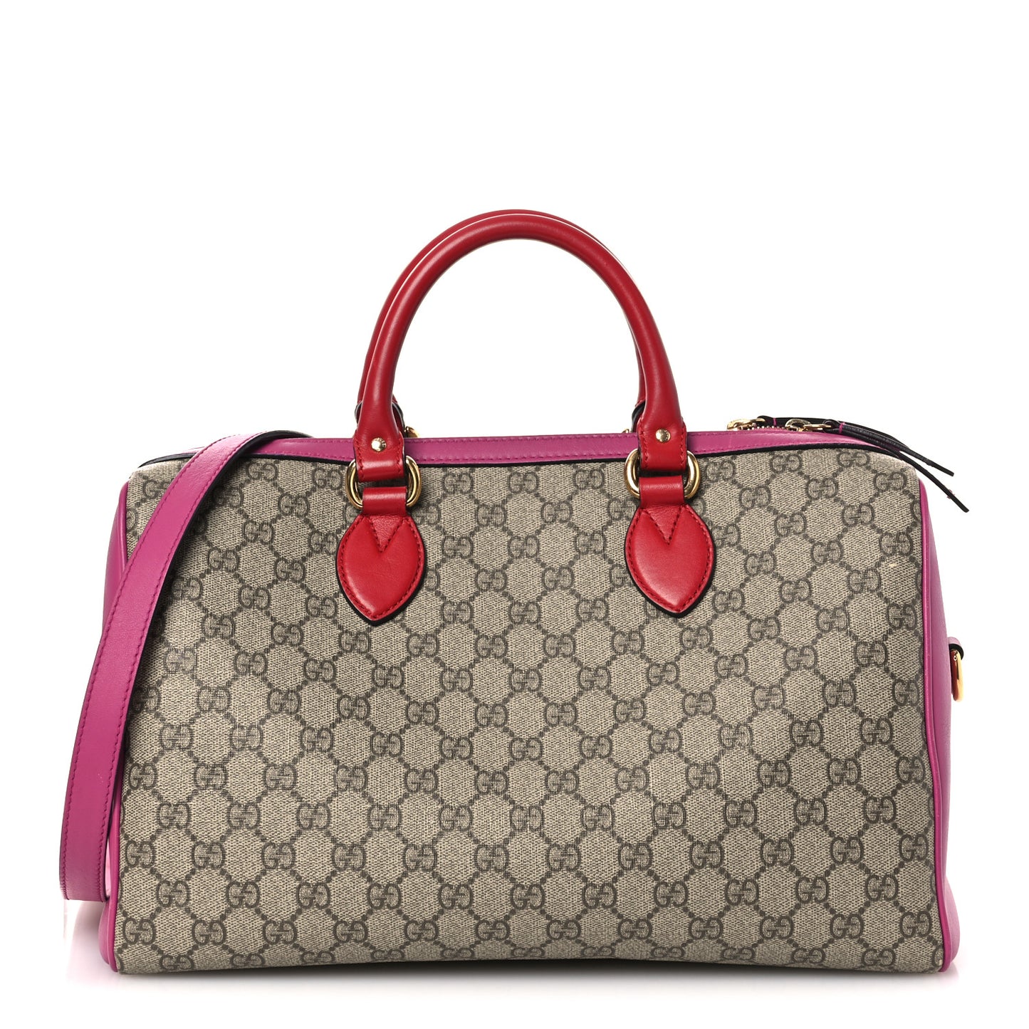 GG Supreme Monogram Medium Boston Beige Hibiscus Red New Rosette