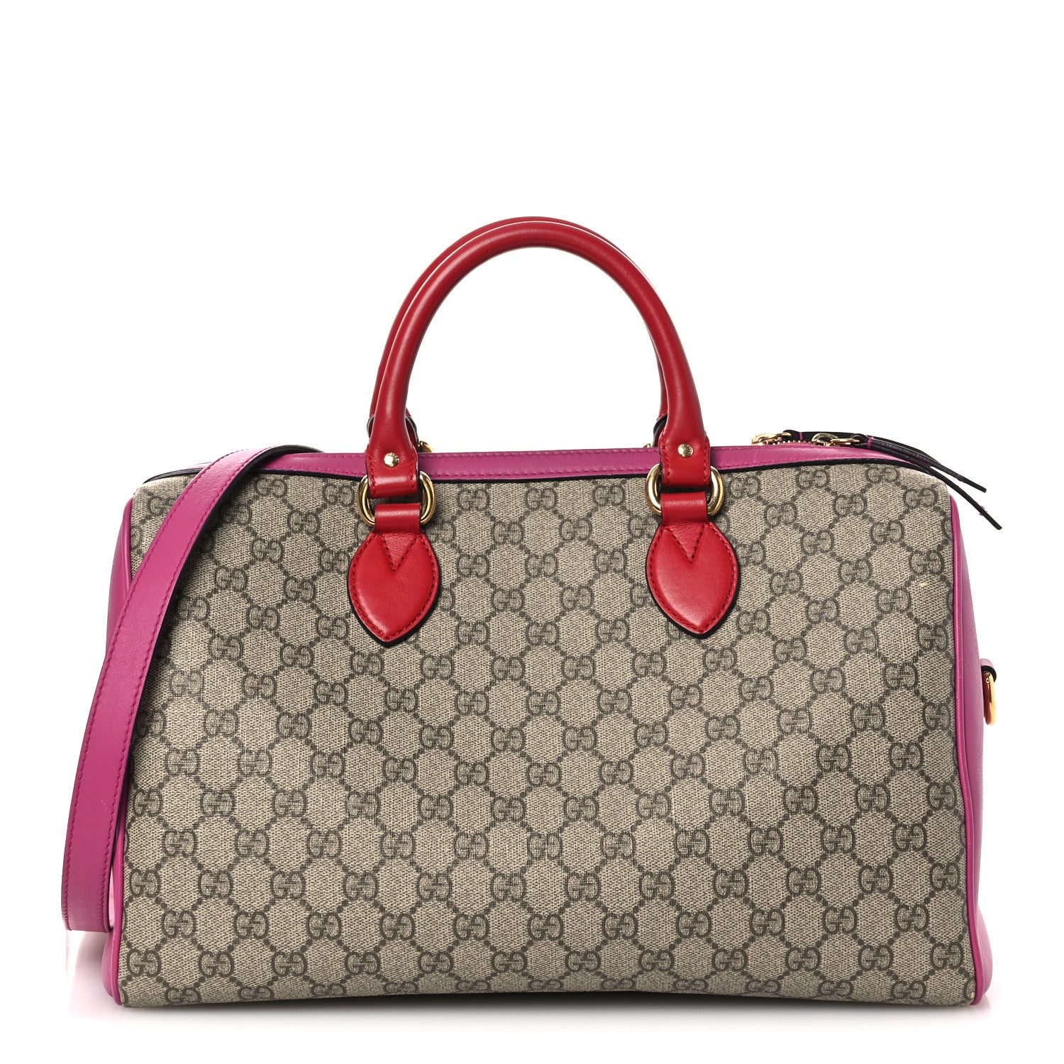 Gucci GG Supreme Monogram Medium Boston Beige Hibiscus Red New Rosette 2 of 26