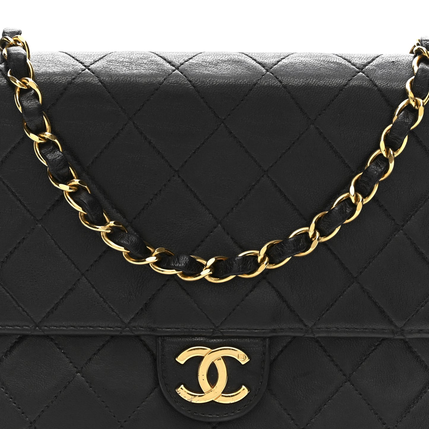Lambskin Quilted Small Single Flap Bag Black
