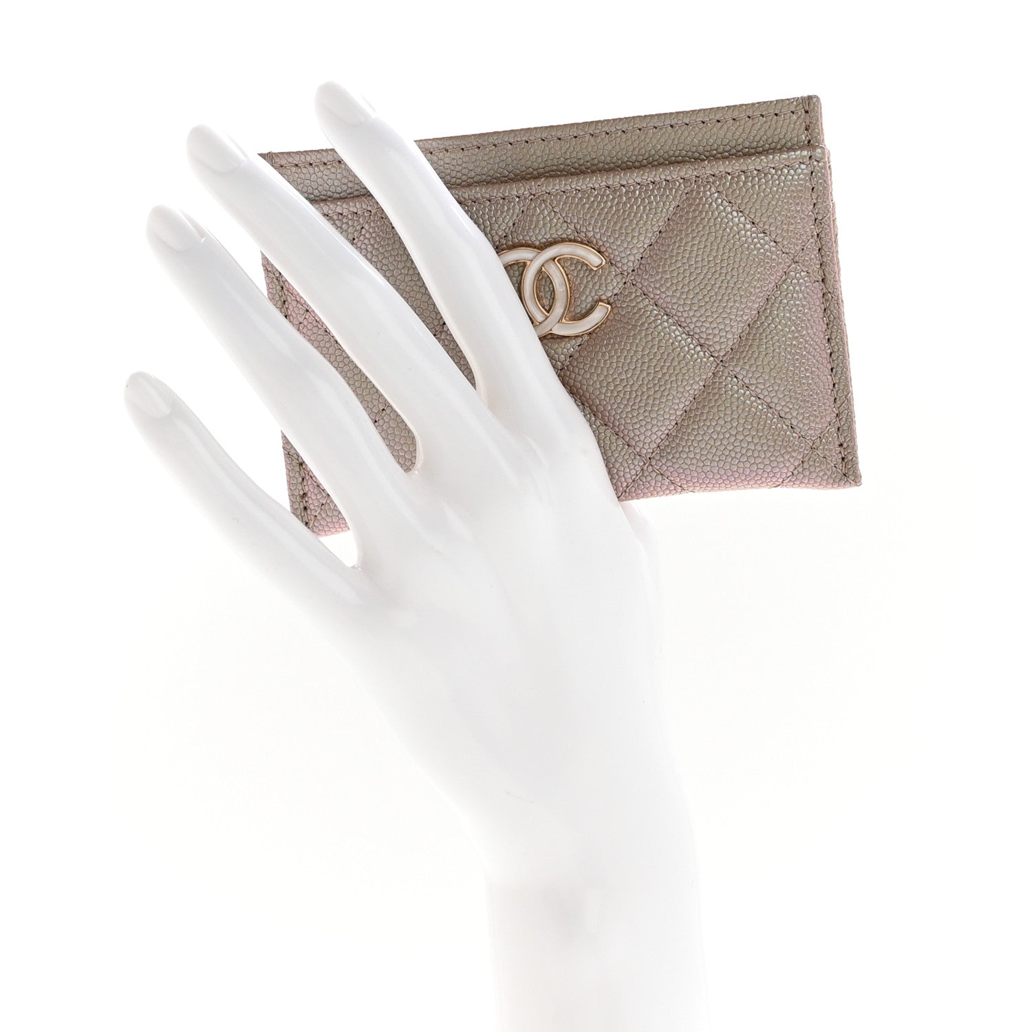 Chanel Iridescent Caviar Quilted Card Holder Beige 2 of 10