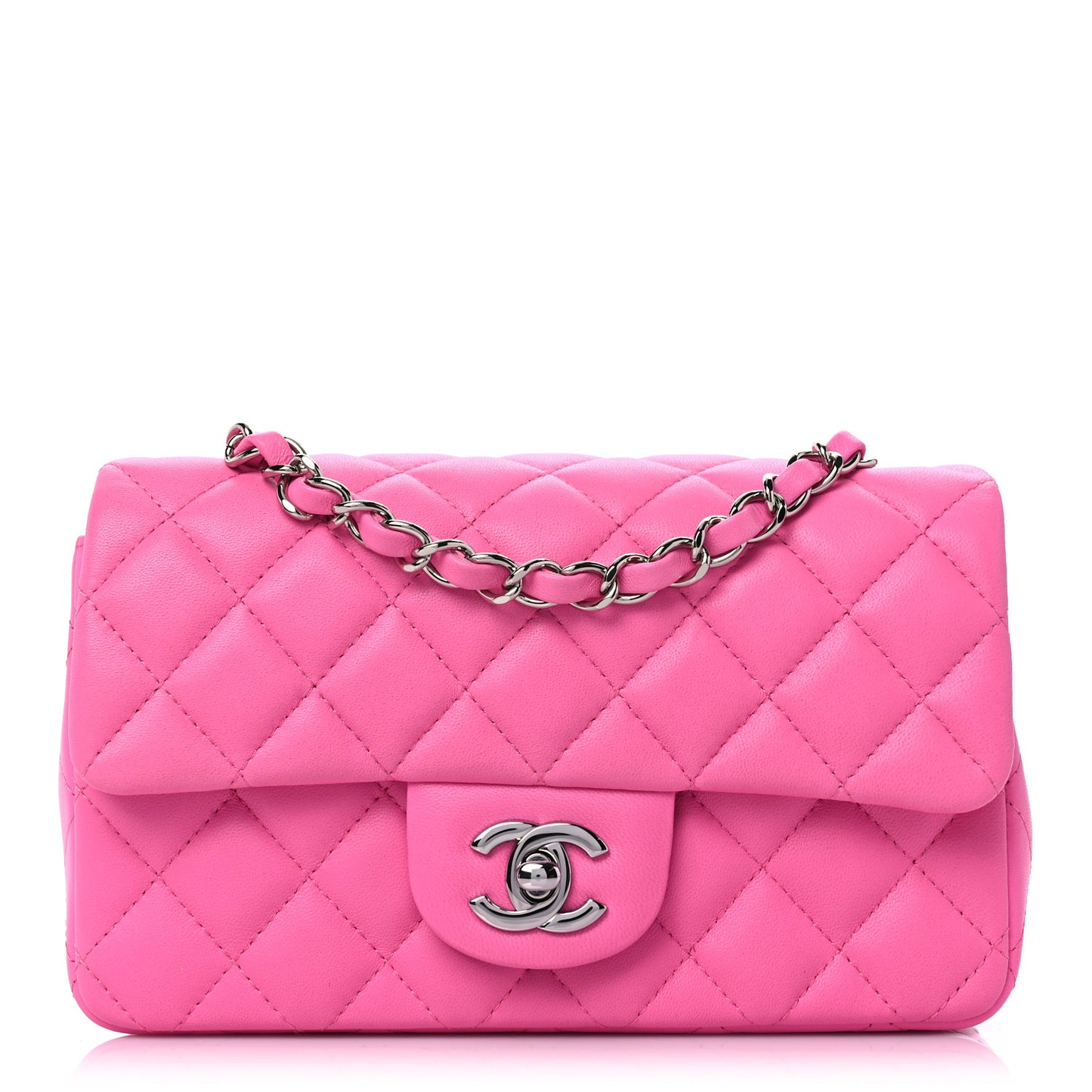 Lambskin Quilted Mini Rectangular Flap Neon Pink